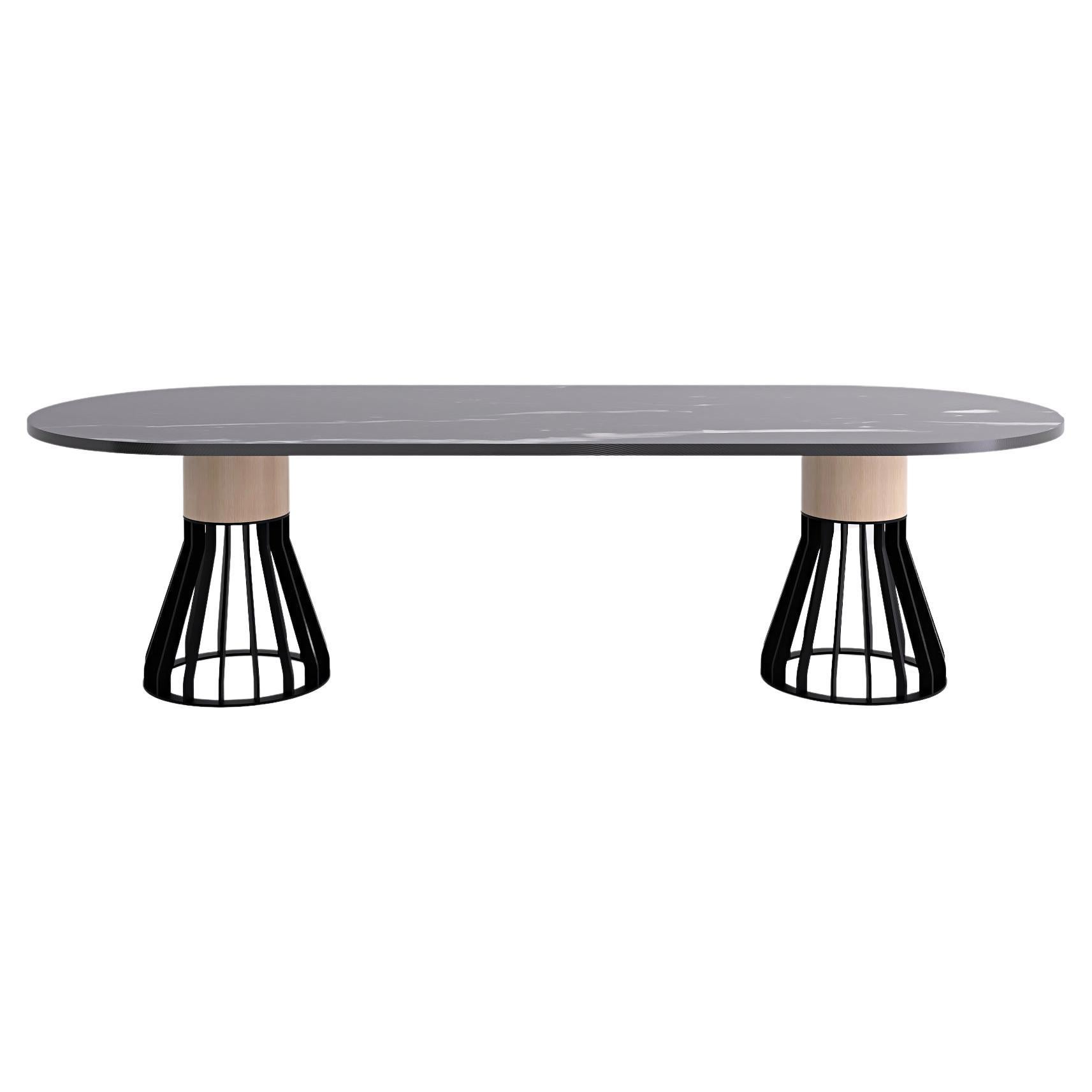 Mewoma-Tisch, zwei Beine, schwarze Beine, schwarze Platte von Jonah Takagi für La Chance