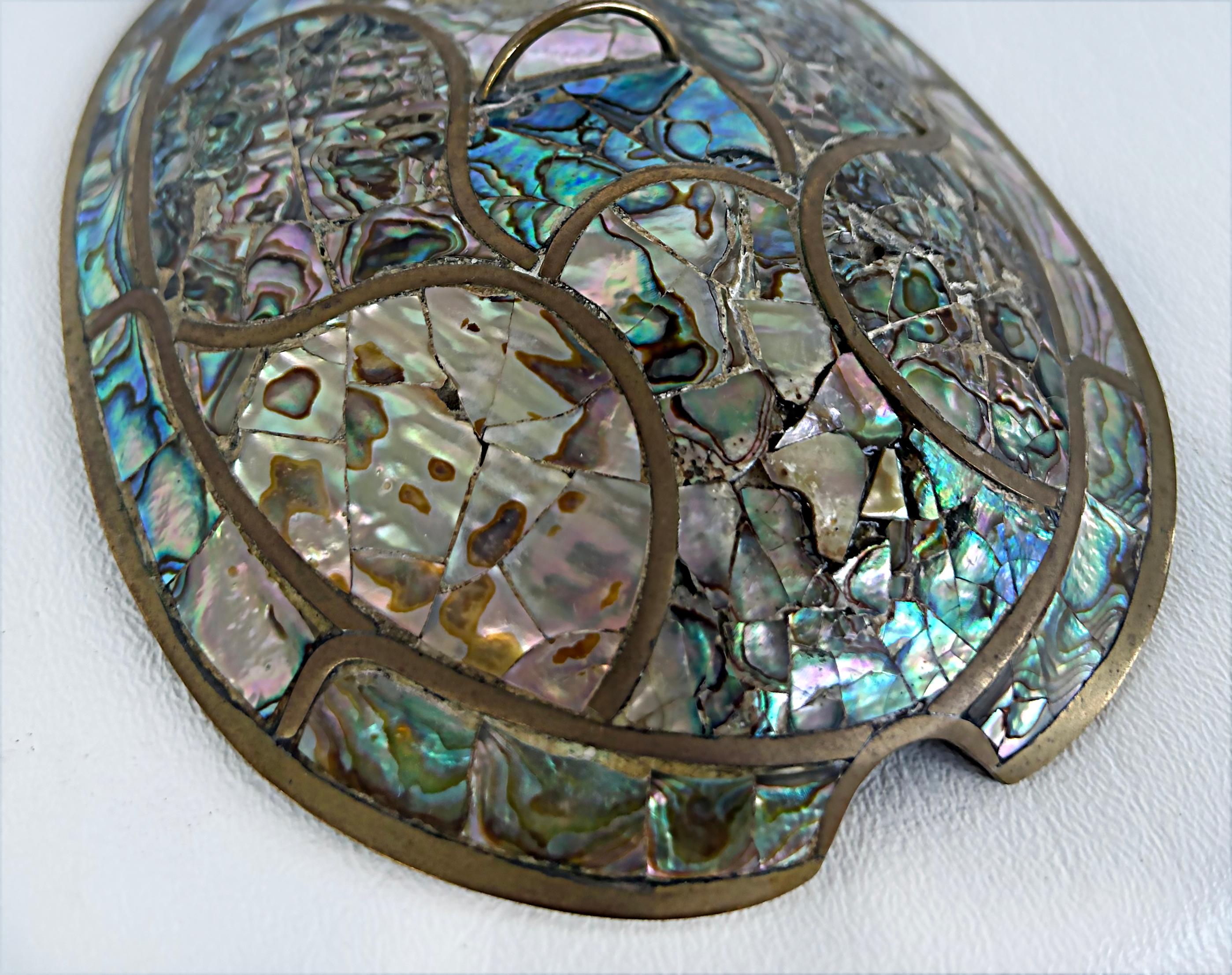 Mexican 1960s Mid-century Abalone Shell Brass Turtle Dish with Cover 3