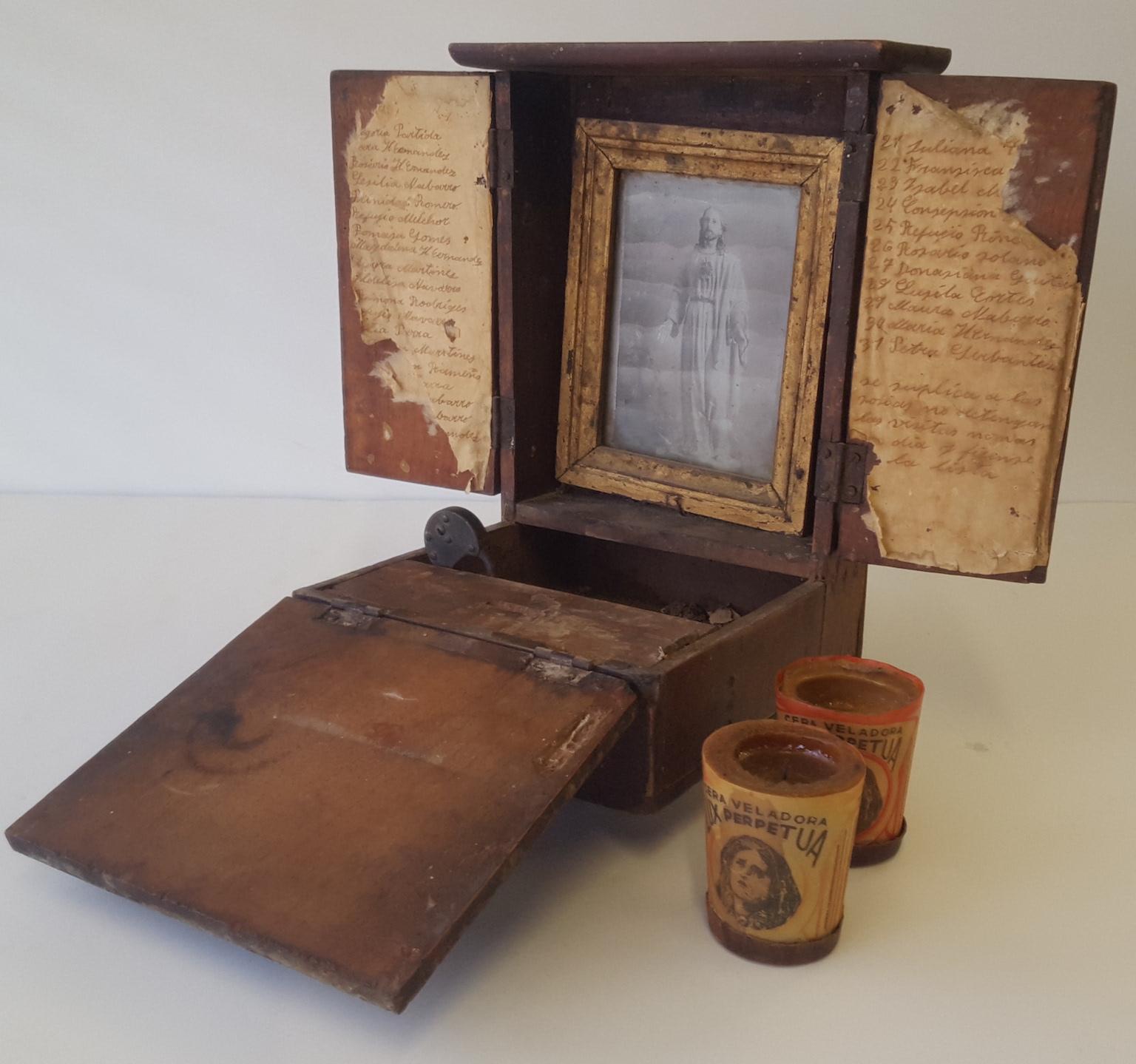 Early 20th Century Mexican 20th Century Spanish Colonial Personal Christian Altar and Donation Box