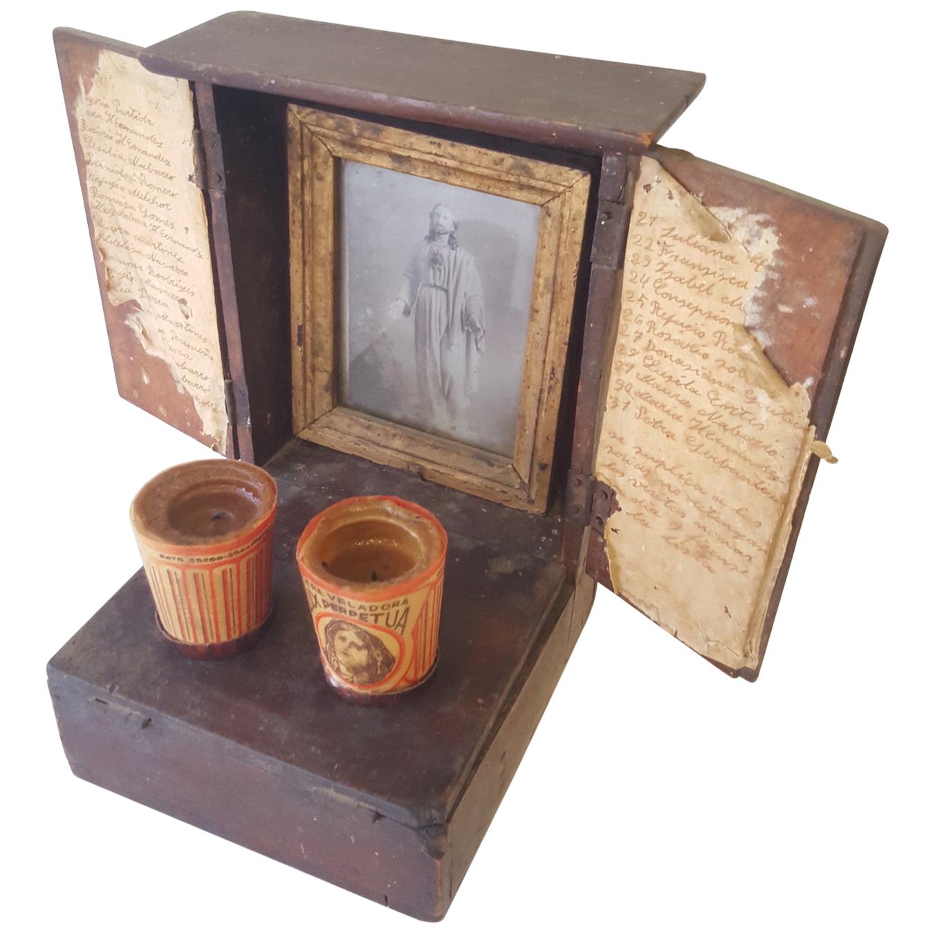 Mexican 20th Century Spanish Colonial Personal Christian Altar and Donation Box