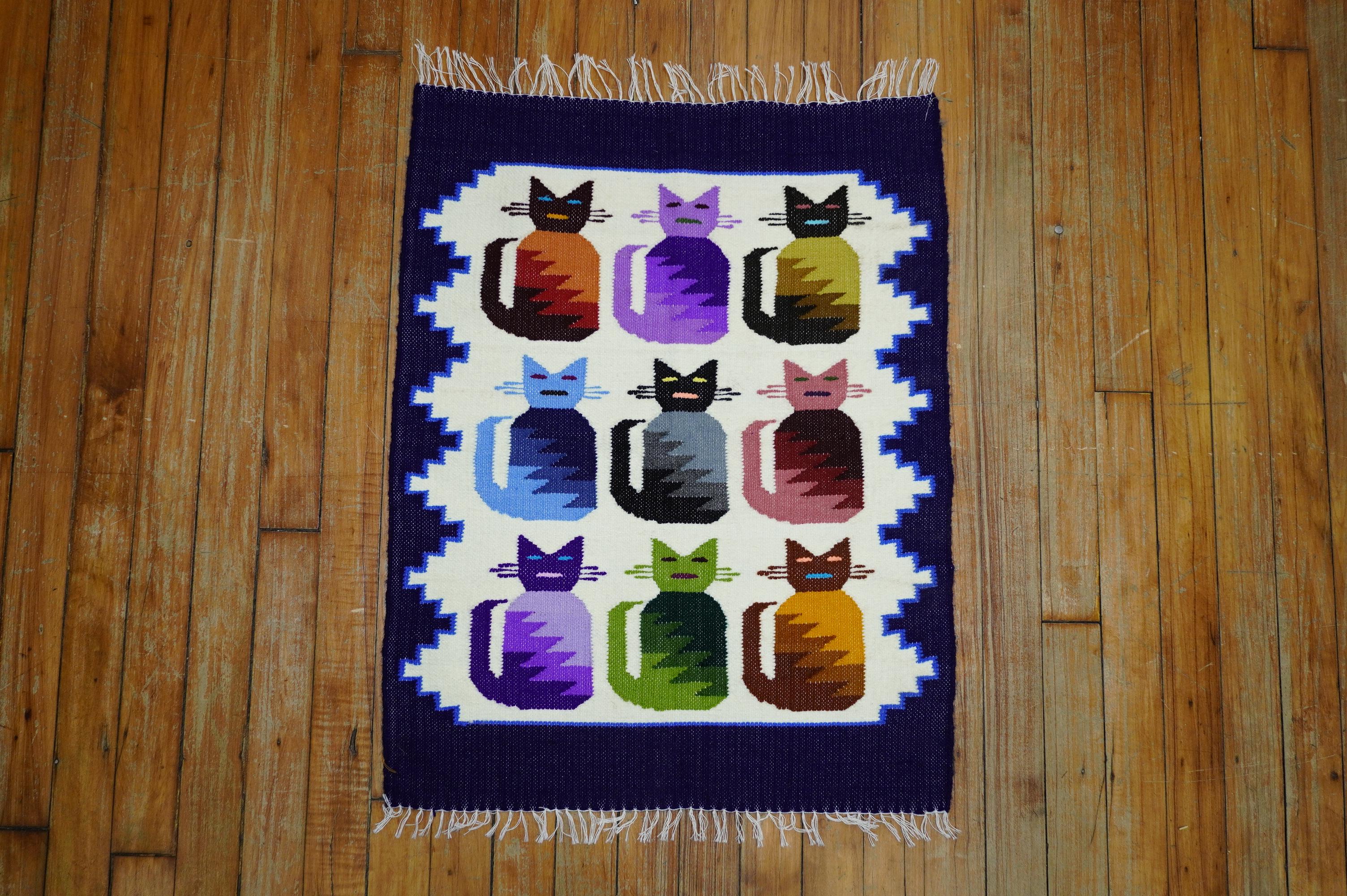 Mexican 9 Kitten Wool Handmade Textile In Excellent Condition In New York, NY