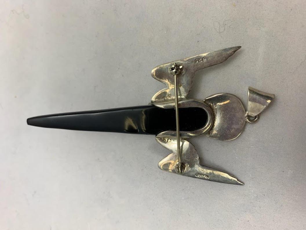 Ciondolo colibrì messicano in argento 925 e ossidiana in vendita 1