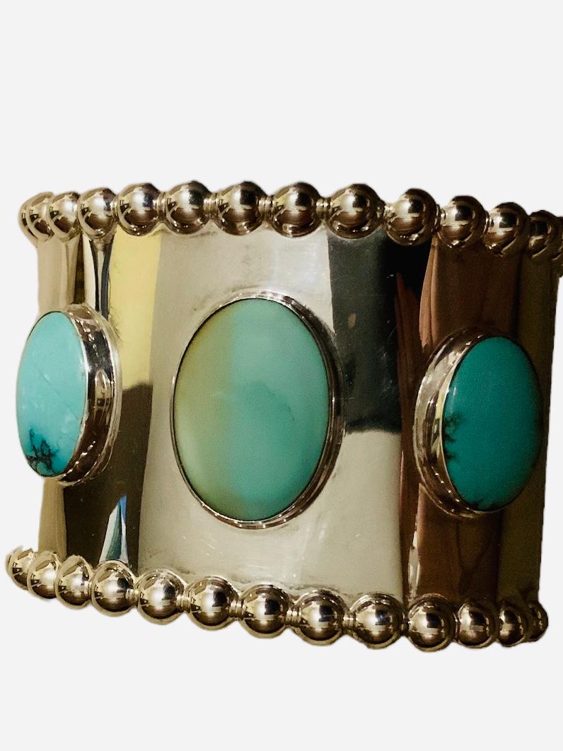 Mexican 925 Silver and Turquoise Cuff Bracelet In Good Condition In Guaynabo, PR