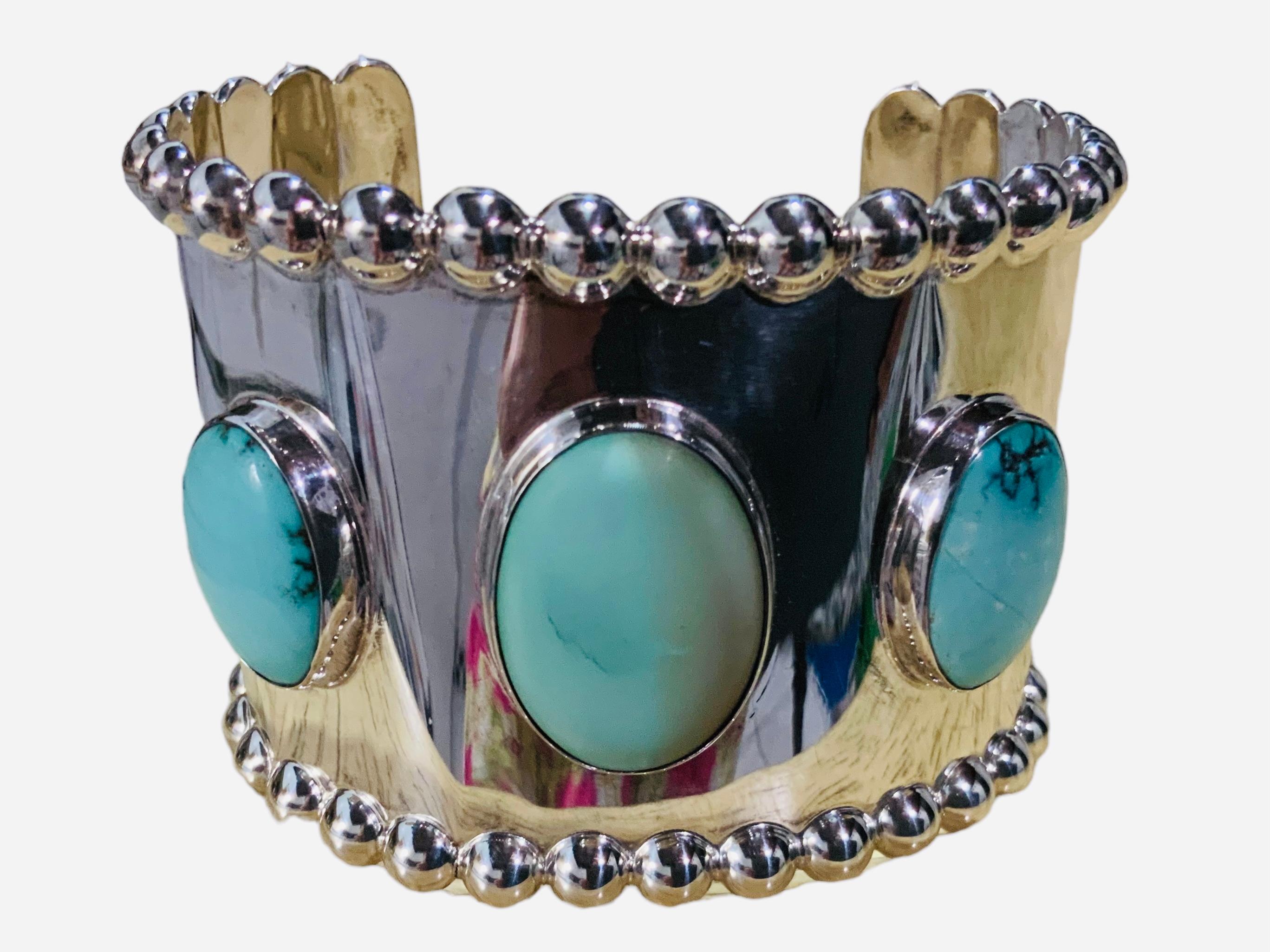 Mexican 925 Silver and Turquoise Cuff Bracelet 2