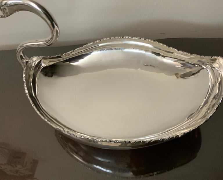 Mexican 925 Sterling Large Swan Bowl Centerpiece For Sale at 