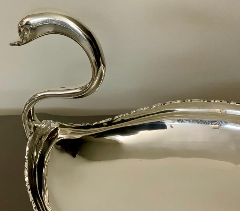 Mexican 925 Sterling Large Swan Bowl Centerpiece For Sale at