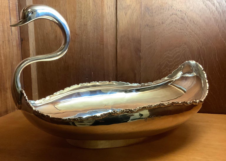 Mexican 925 Sterling Large Swan Bowl Centerpiece For Sale at
