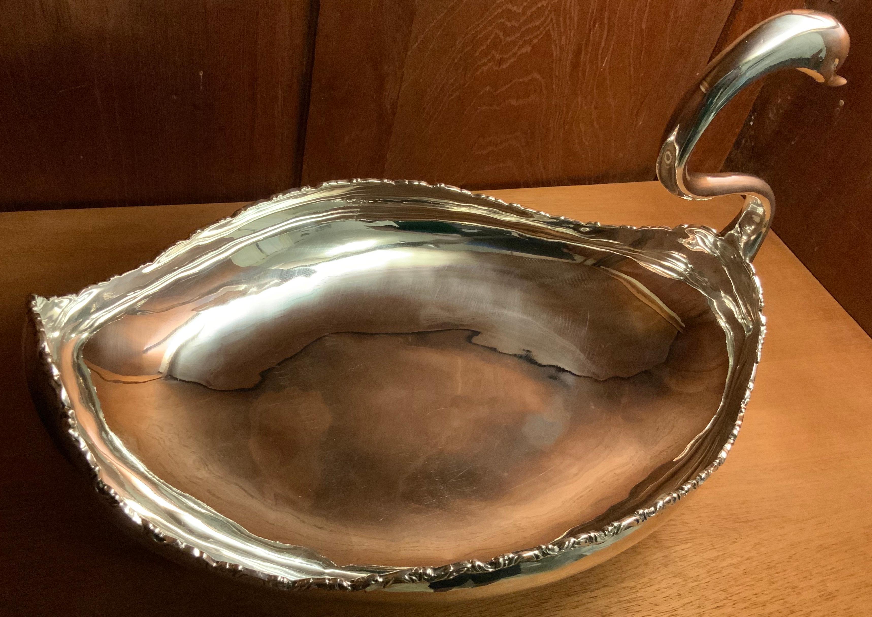 Hand-Crafted Mexican 925 Sterling Large Swan Bowl Centerpiece For Sale