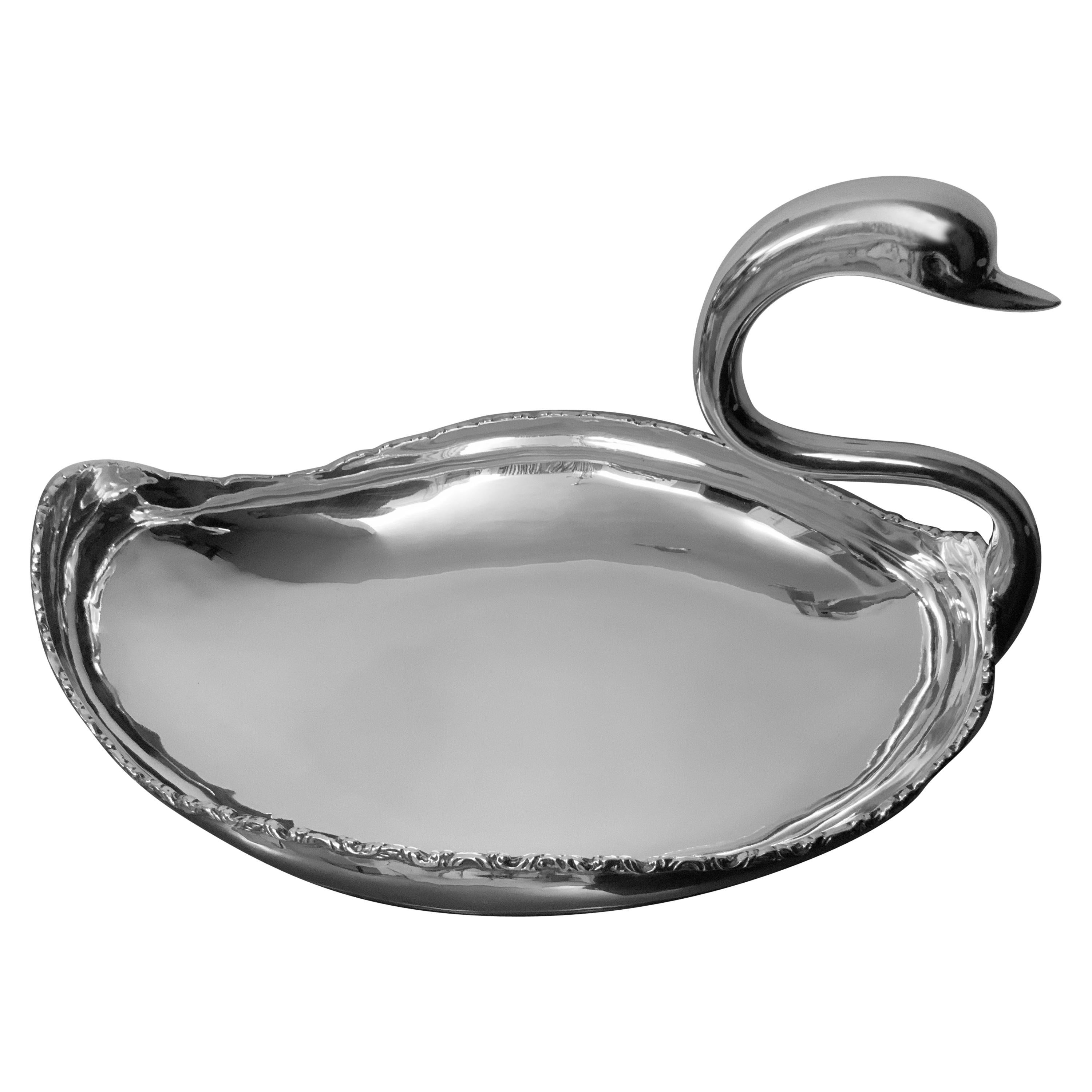 Mexican 925 Sterling Large Swan Bowl Centerpiece For Sale
