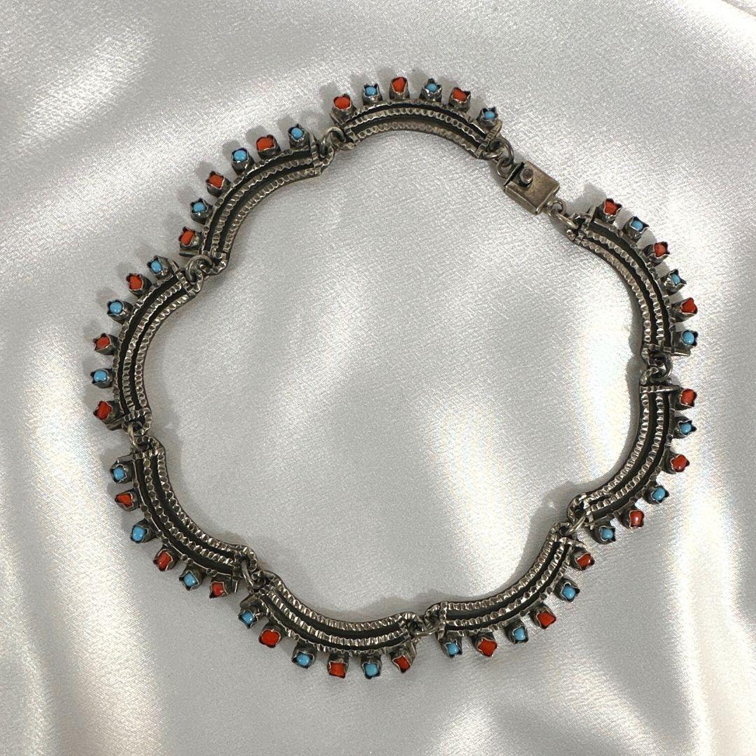 Art Deco Mexican 925 Vintage Sterling Silver Turquoise Necklace  For Sale