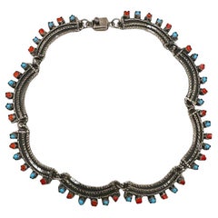 Mexican 925 Vintage Sterling Silver Turquoise Necklace 