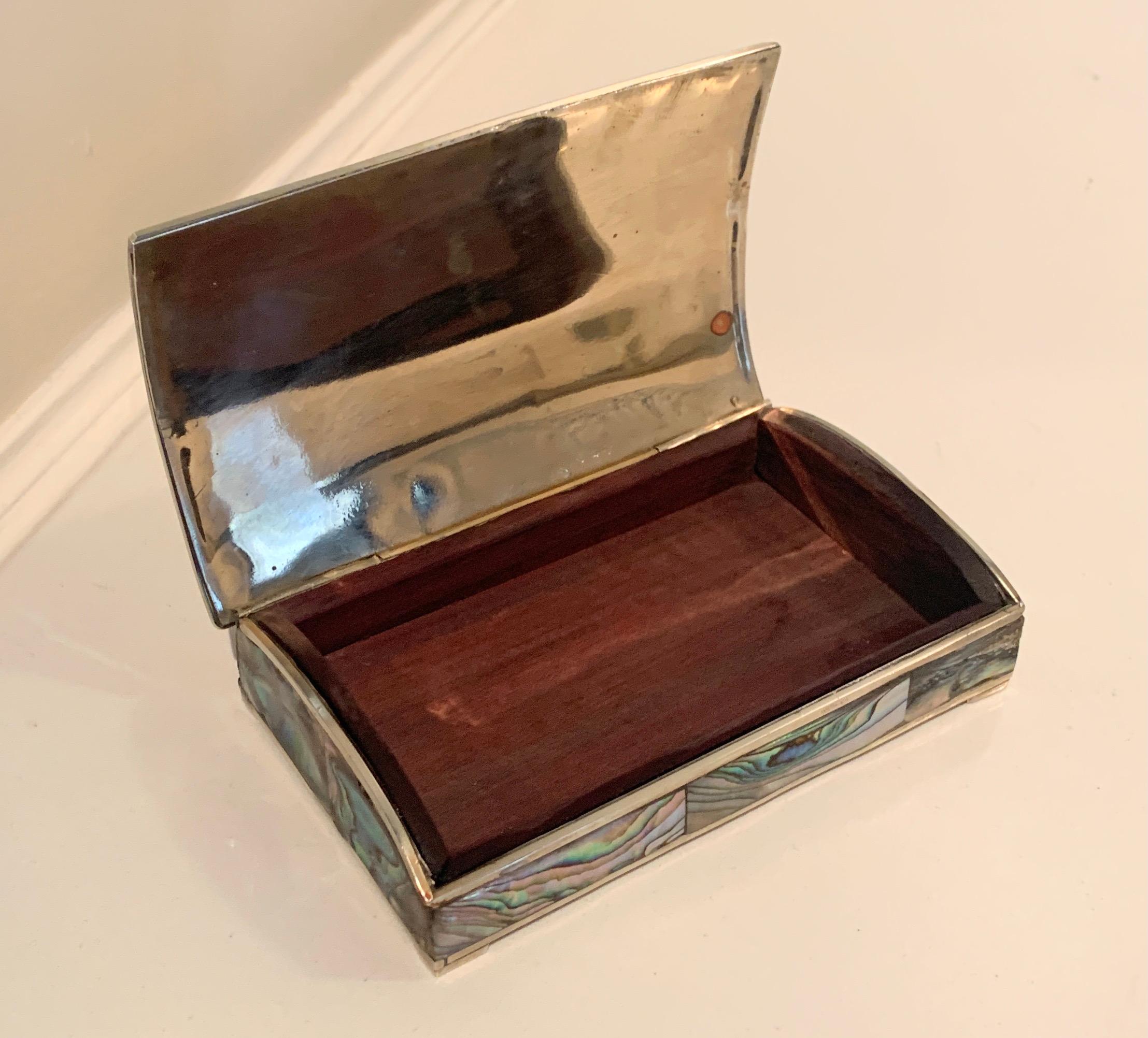 Mid-Century Modern Mexican Abalone and Brass Box with Wood Liner