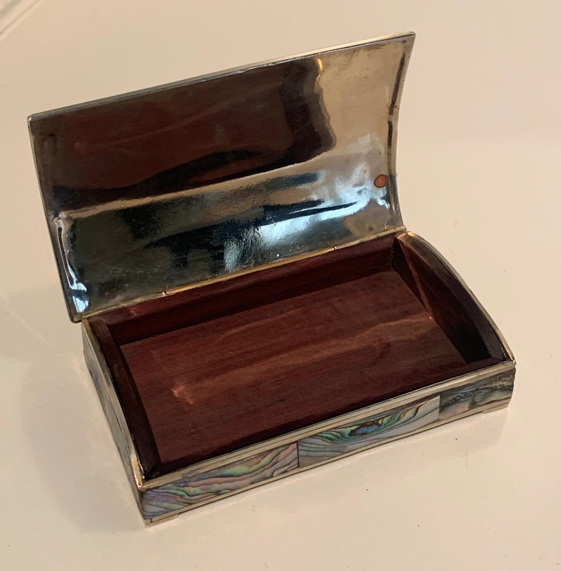 Mexican Abalone and Brass Box with Wood Liner In Good Condition In Los Angeles, CA