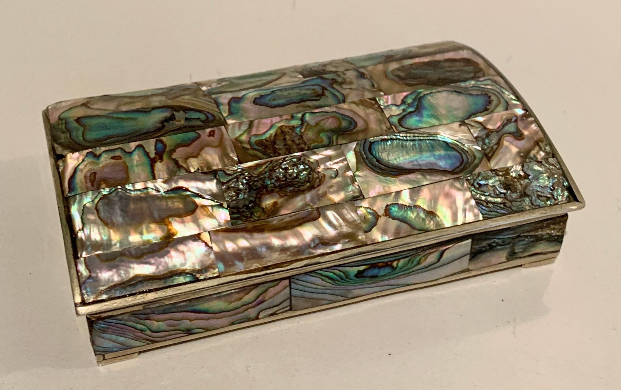 20th Century Mexican Abalone and Brass Box with Wood Liner