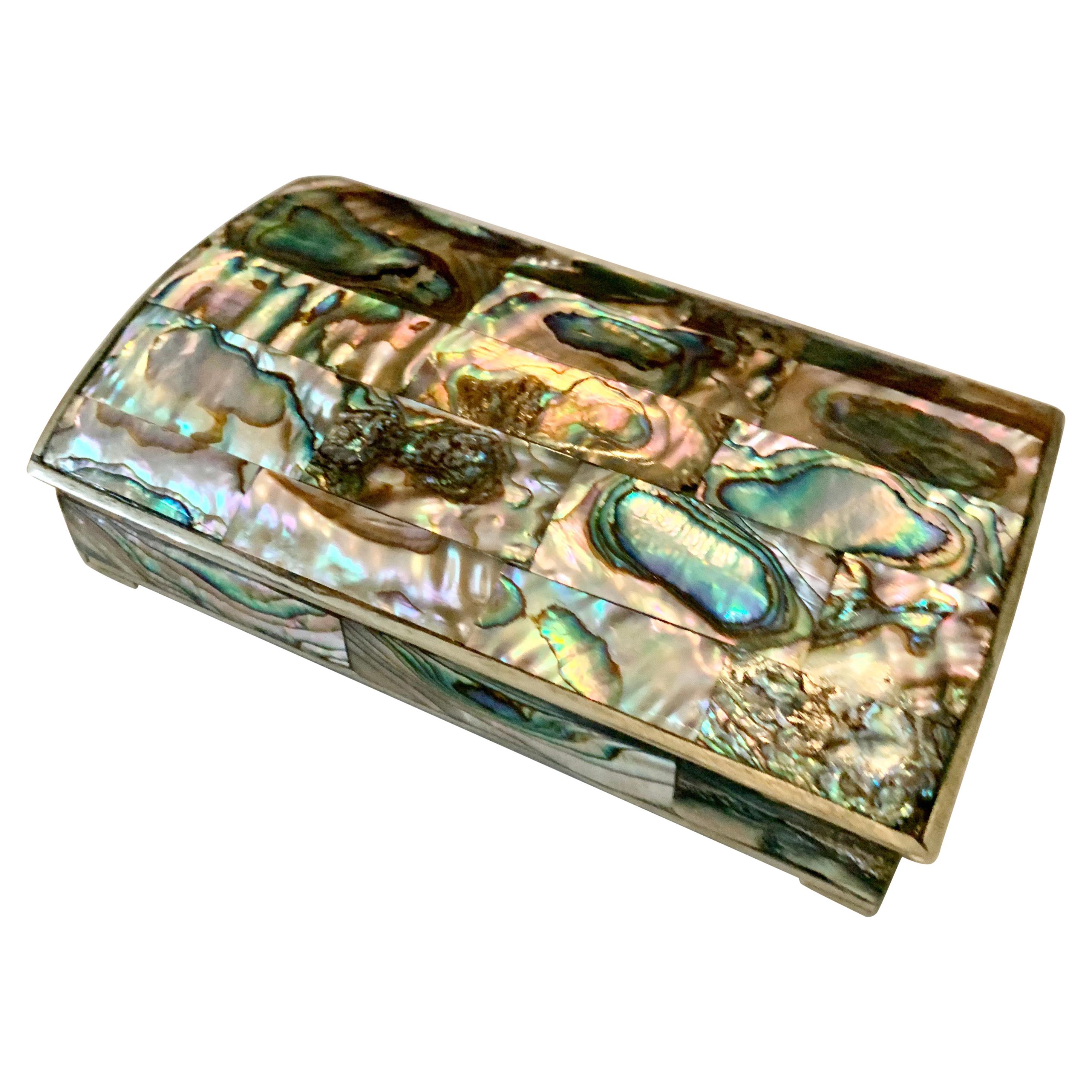 Mexican Abalone and Brass Box with Wood Liner