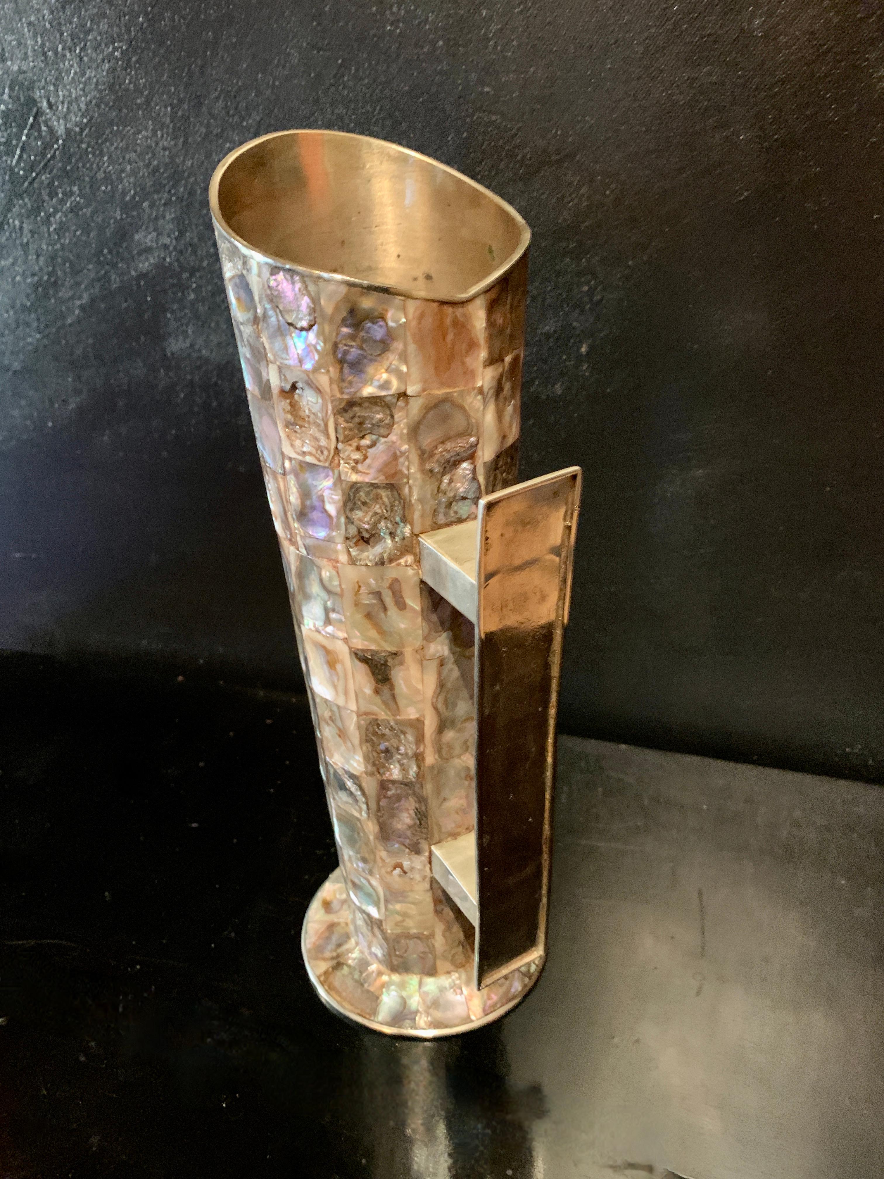 Mexican Abalone and Brass Cocktail Pitcher in the Style of Los Castillo For Sale 2