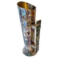Mexican Abalone and Brass Cocktail Pitcher in the Style of Los Castillo