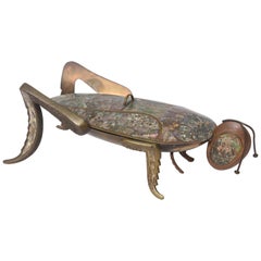 Vintage Mexican Abalone and Brass Lidded Grasshopper Dish, circa 1950s