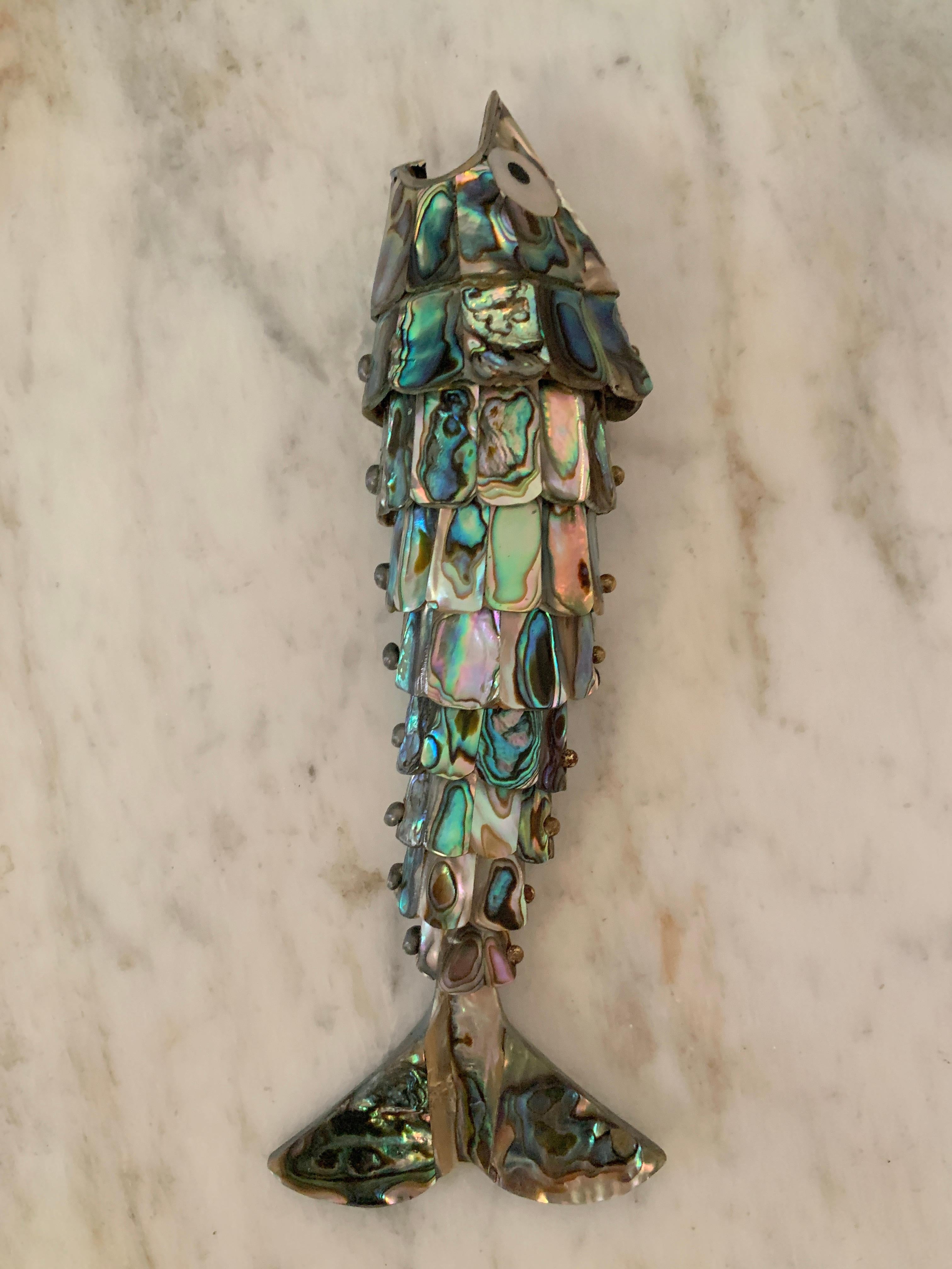 Mexican Abalone and Silver Fish Bottle Opener in the Style of Los Castillo In Good Condition In Los Angeles, CA