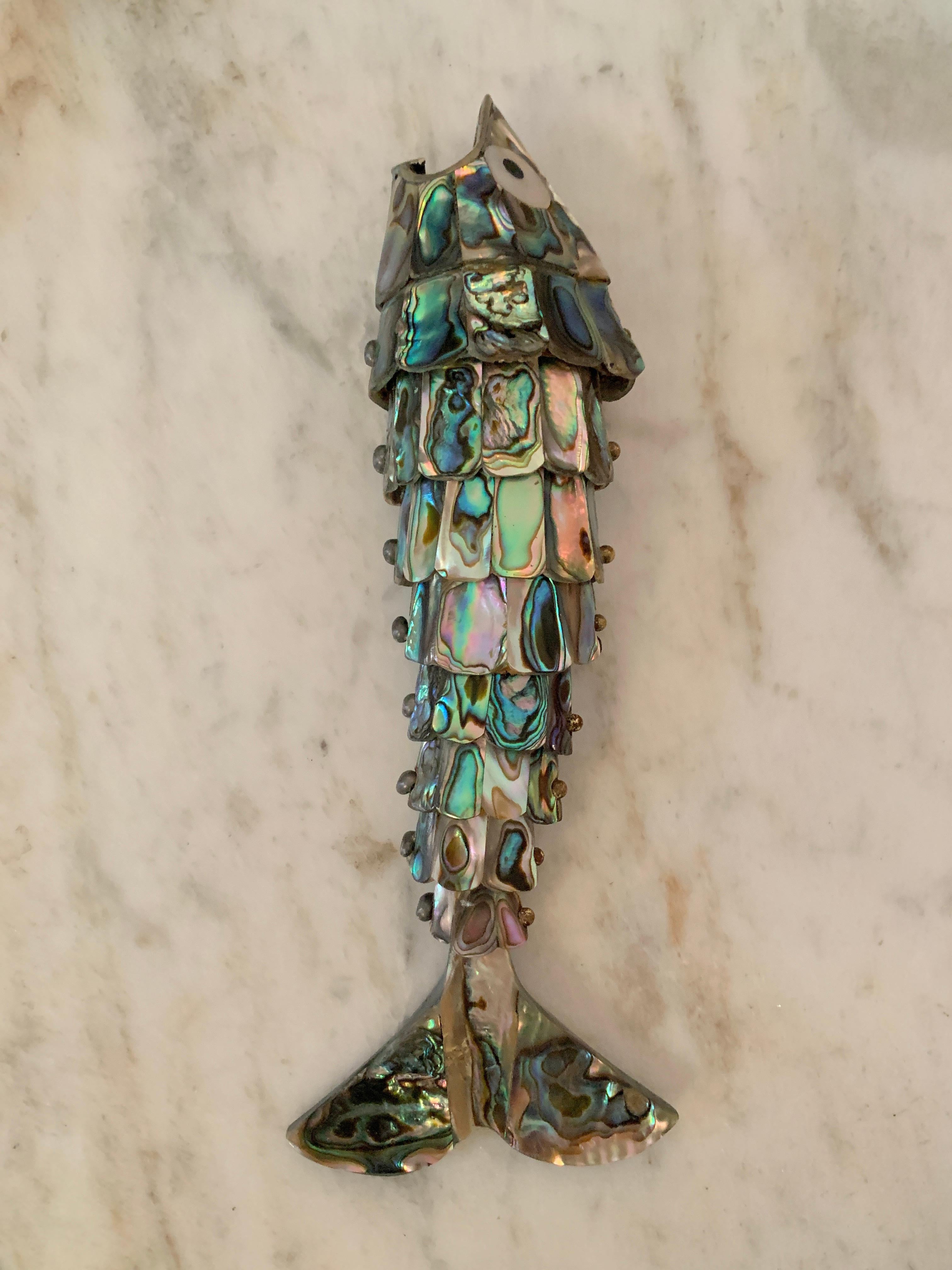 20th Century Mexican Abalone and Silver Fish Bottle Opener in the Style of Los Castillo