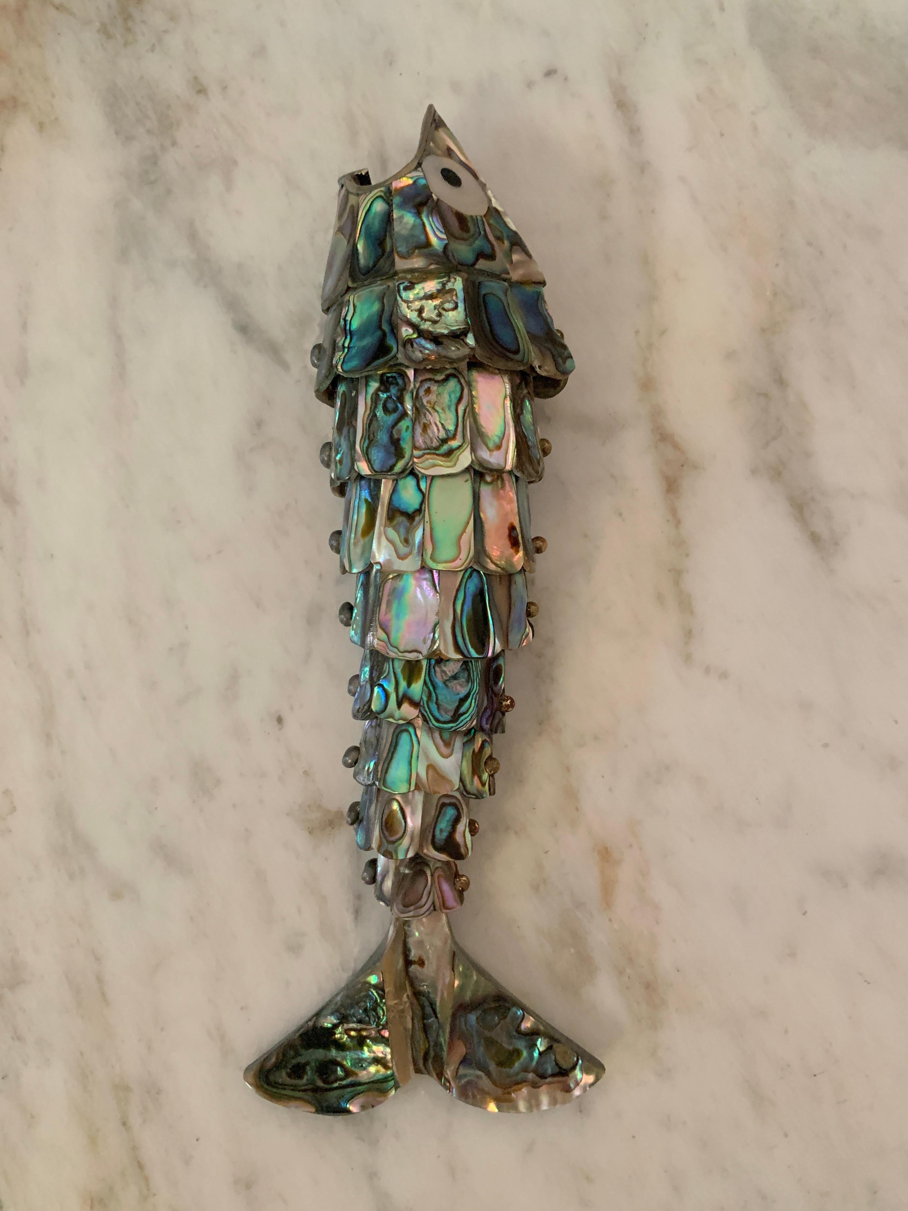 Mexican Abalone and Silver Fish Bottle Opener in the Style of Los Castillo 1