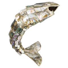 Vintage Mexican Abalone Articulated Mother of Pearl Fish 1970s Opener Los Castillo