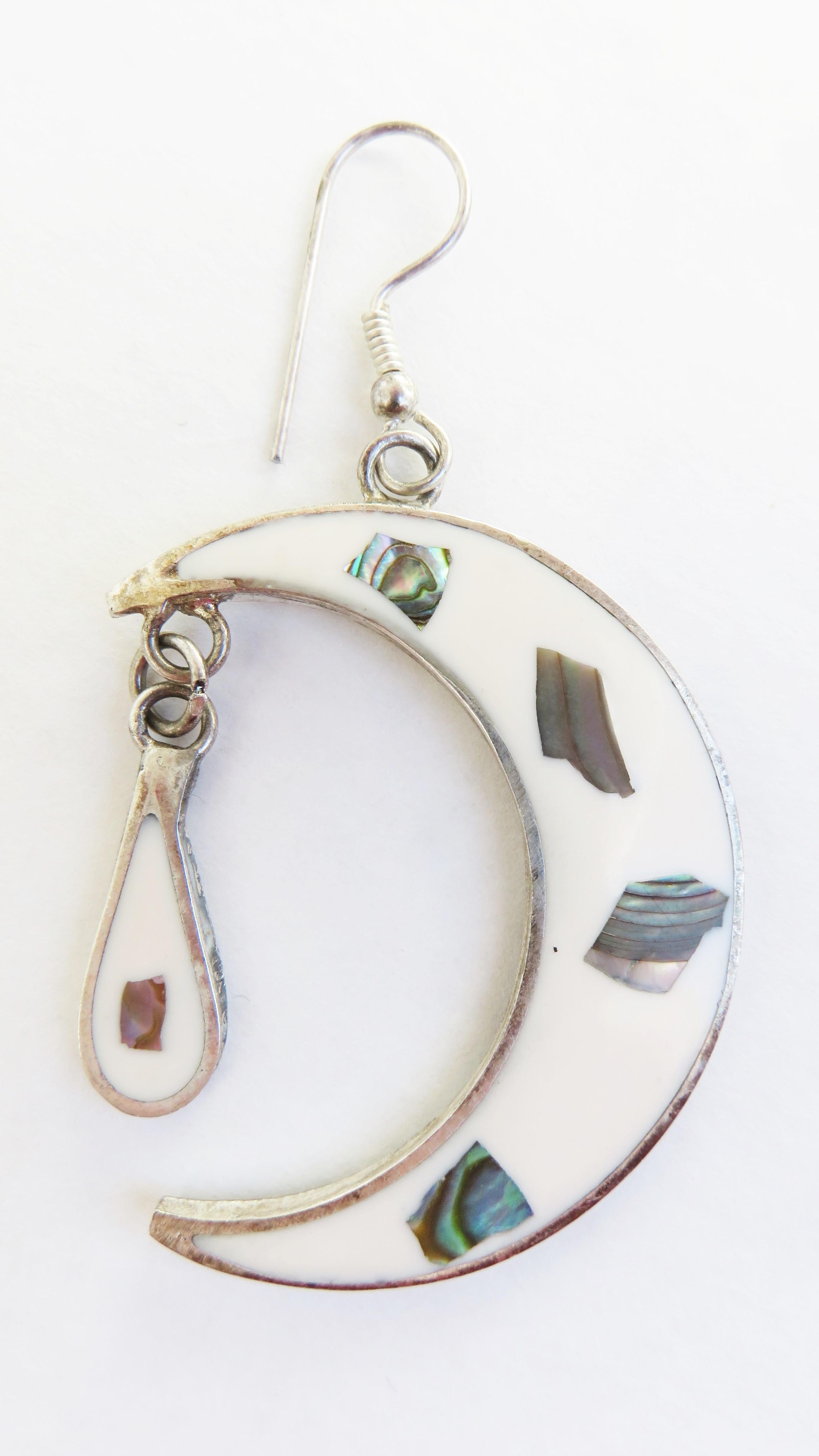 Mexican Abalone Inlaid Silver Necklace and Pierced Earrings Set For Sale 1