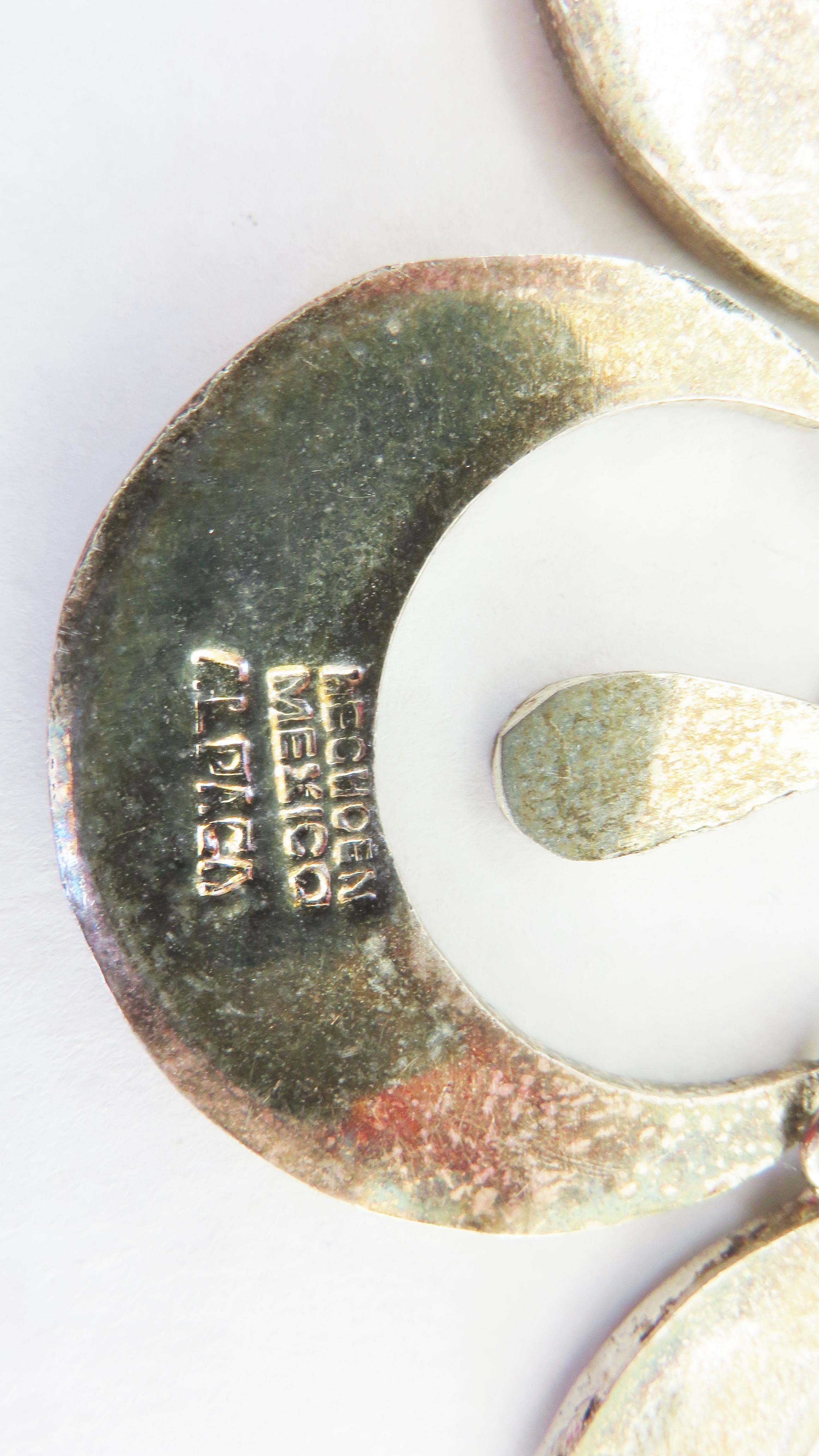 Set aus mexikanischer Abalone-Halskette und durchbrochenen Ohrringen aus Silber mit Intarsien im Angebot 4