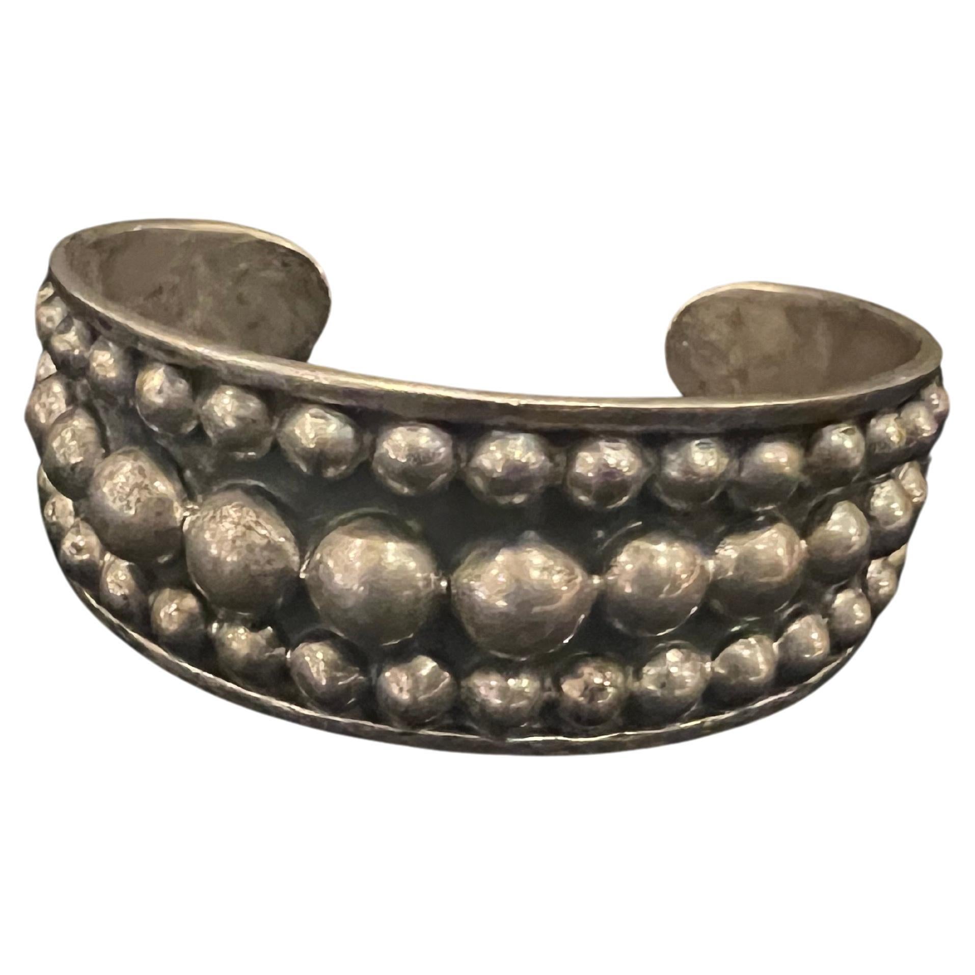Mexican Abstract Brutalist Modernist Bracelet 925 Sterling Silver Cuff, 1960s For Sale