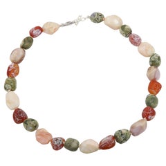 Mexican Agate Pink Opal & Rhyolite Beaded Necklace Strand Adjustable 18'-20'