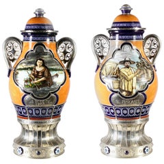 Mexican Air of Jars, Ceramic and White Metal 
Alpaca
, Handmade