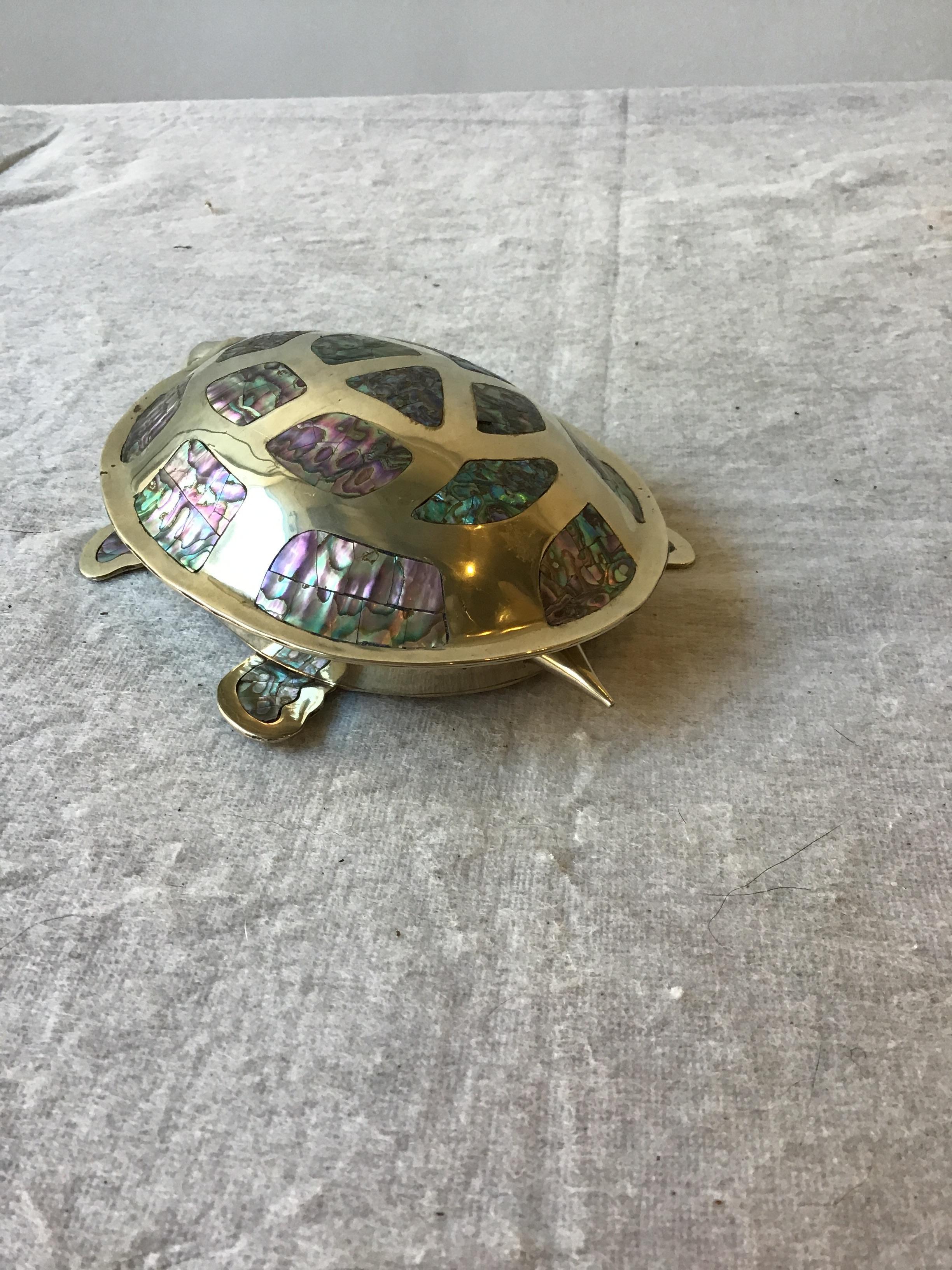 Mexican Alpaca Silver Plate Turtle Box with Mother of Pearl 3