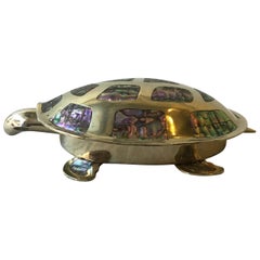 Vintage Mexican Alpaca Silver Plate Turtle Box with Mother of Pearl