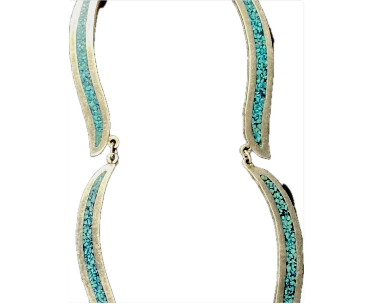 Collar Alpaca Mexicana Plata de Ley y Turquesa Incrustada en Bueno estado para la venta en Bradenton, FL