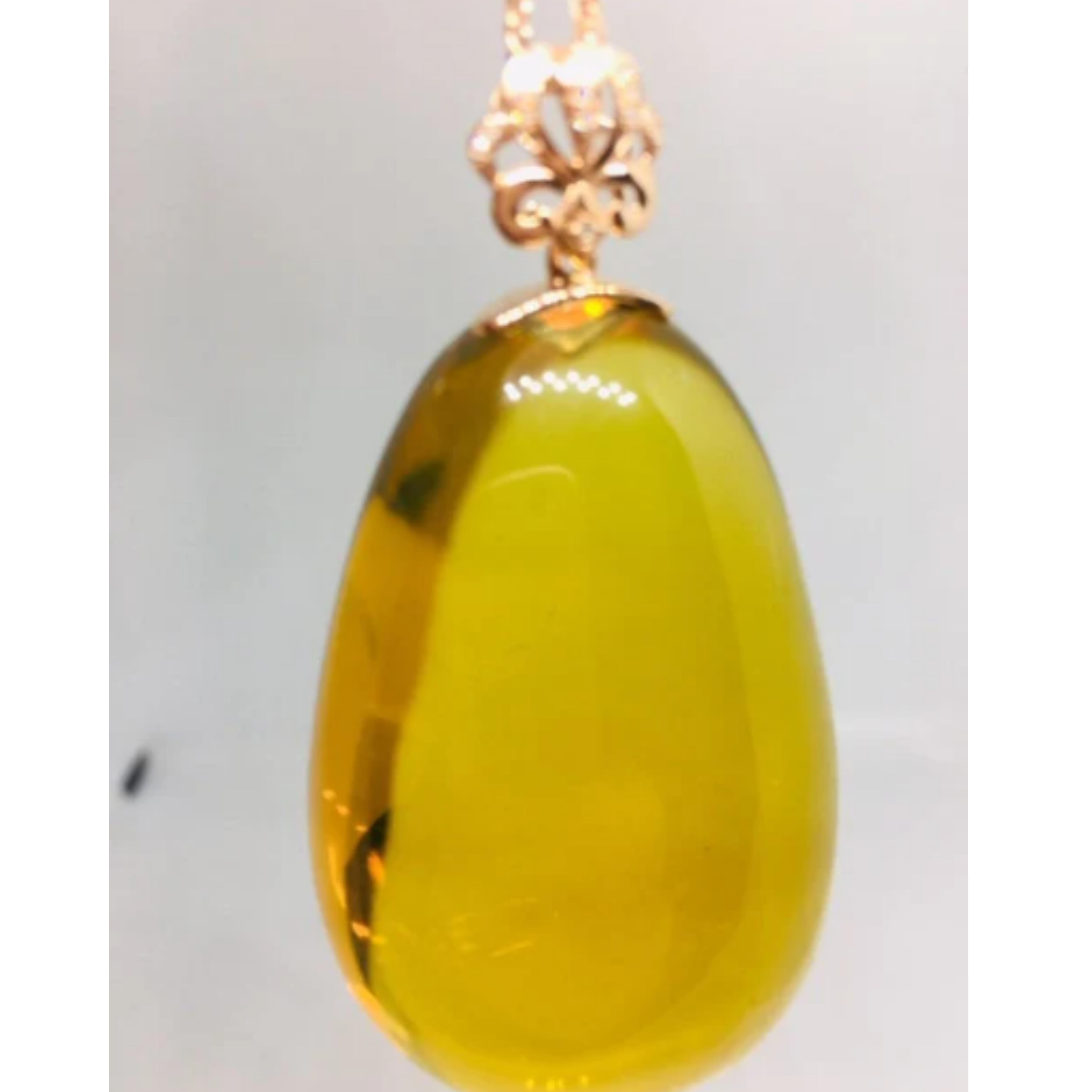 Pear Cut Mexican Amber Necklace 18 Karat Rose Gold For Sale