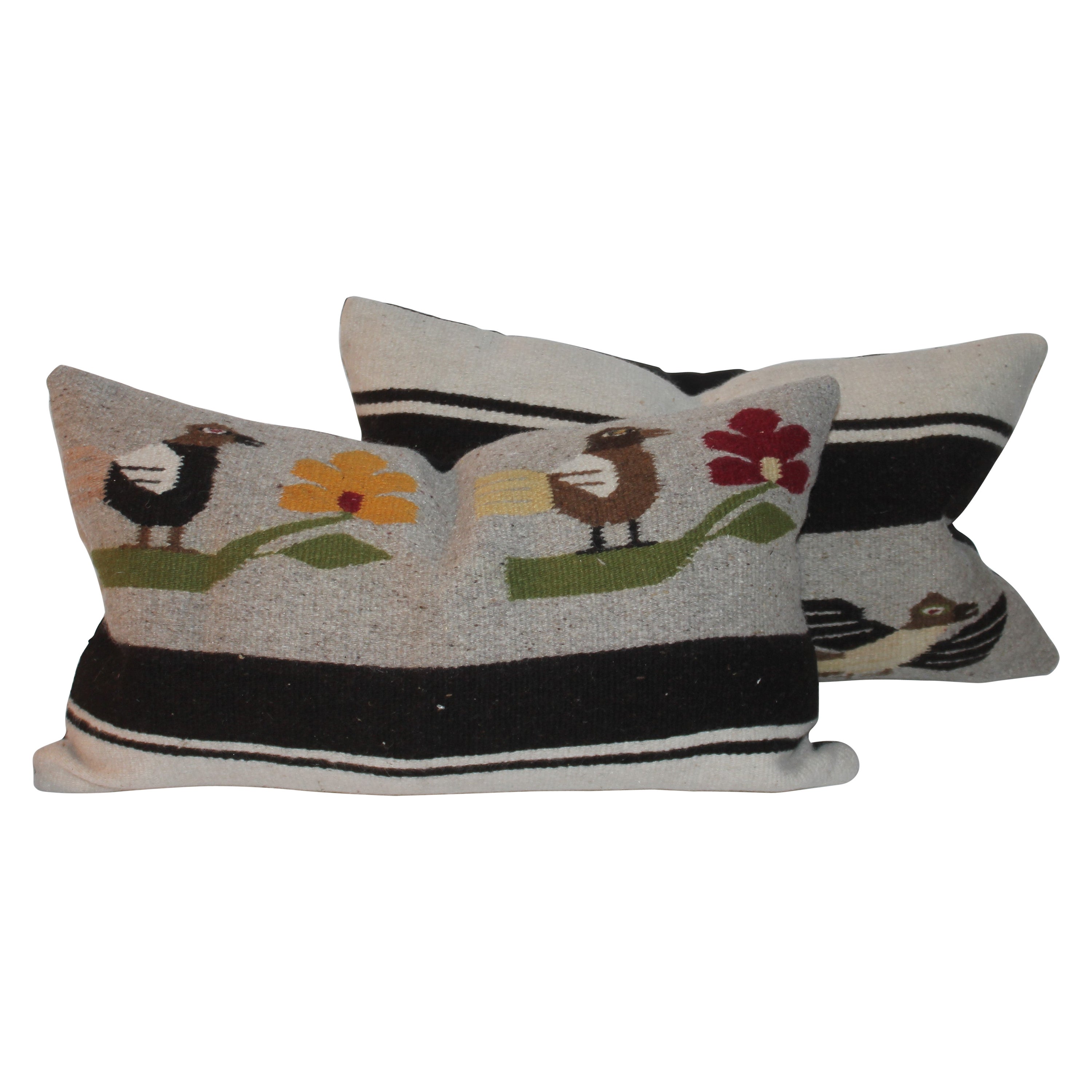 Mexican / American Indian Bird Weaving Pillows, Pair