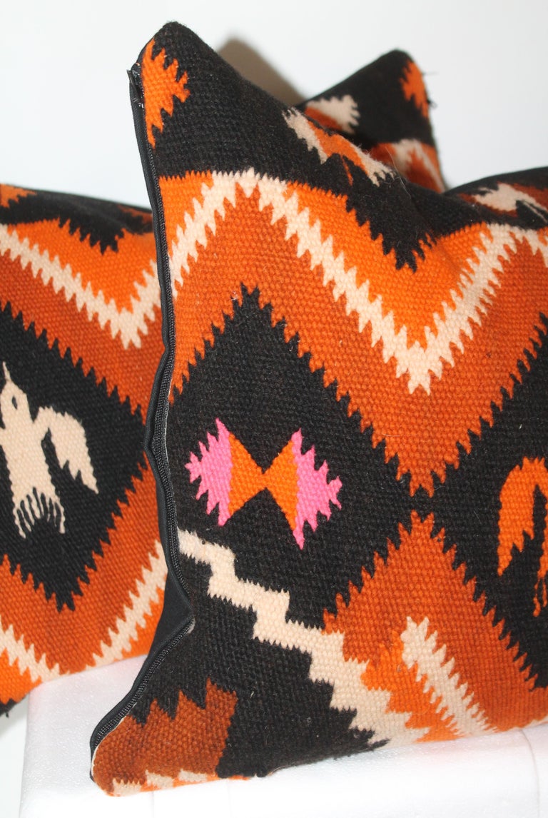 Mexican / American Indian Weaving Birds Pillows, Pair For Sale 4