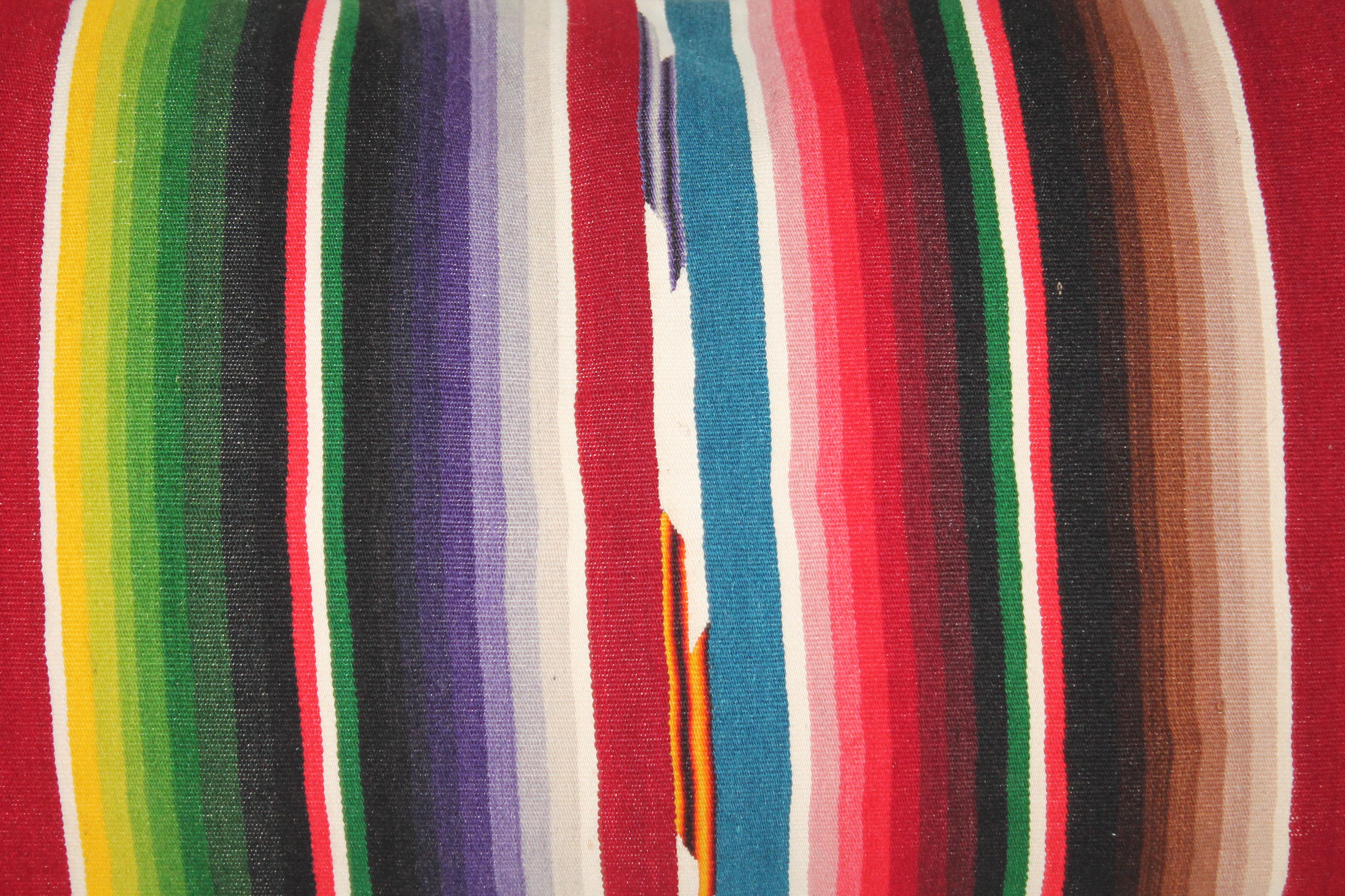 Amazing colors and fine condition serape weaving pillows. These colors are most unusual.