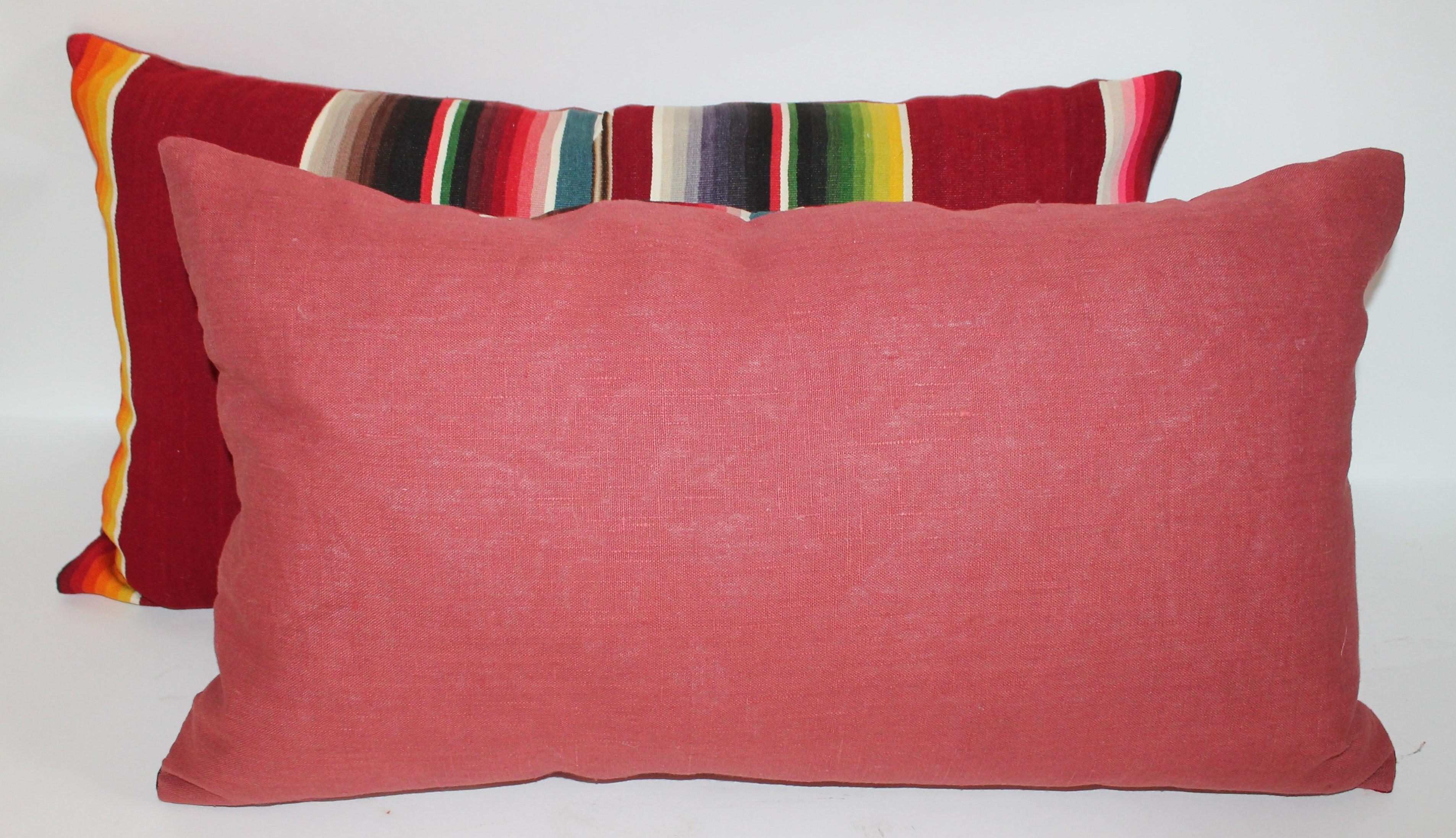 Hand-Woven Mexican / American Serape Bolster Pillows, Pair