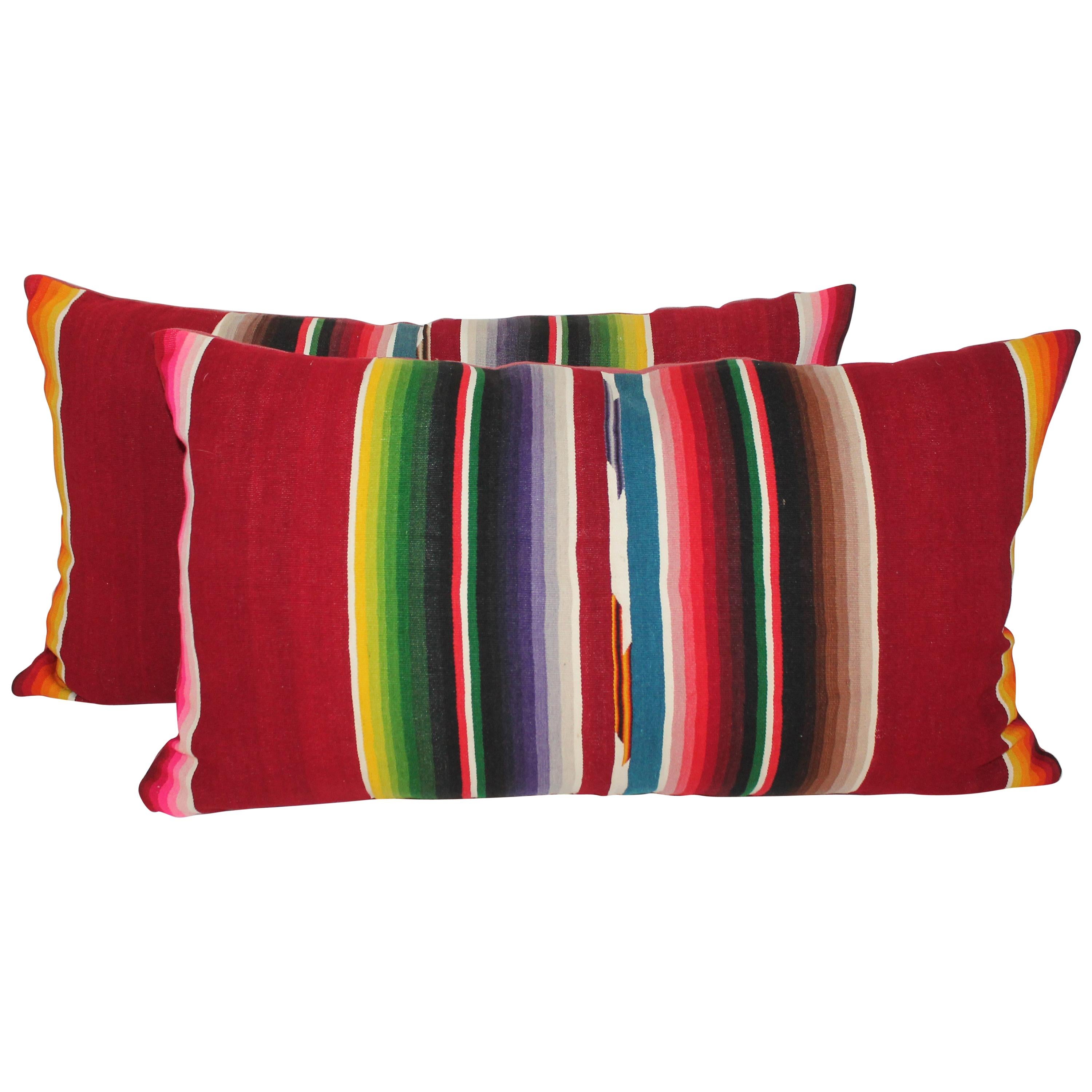 Mexican / American Serape Bolster Pillows, Pair