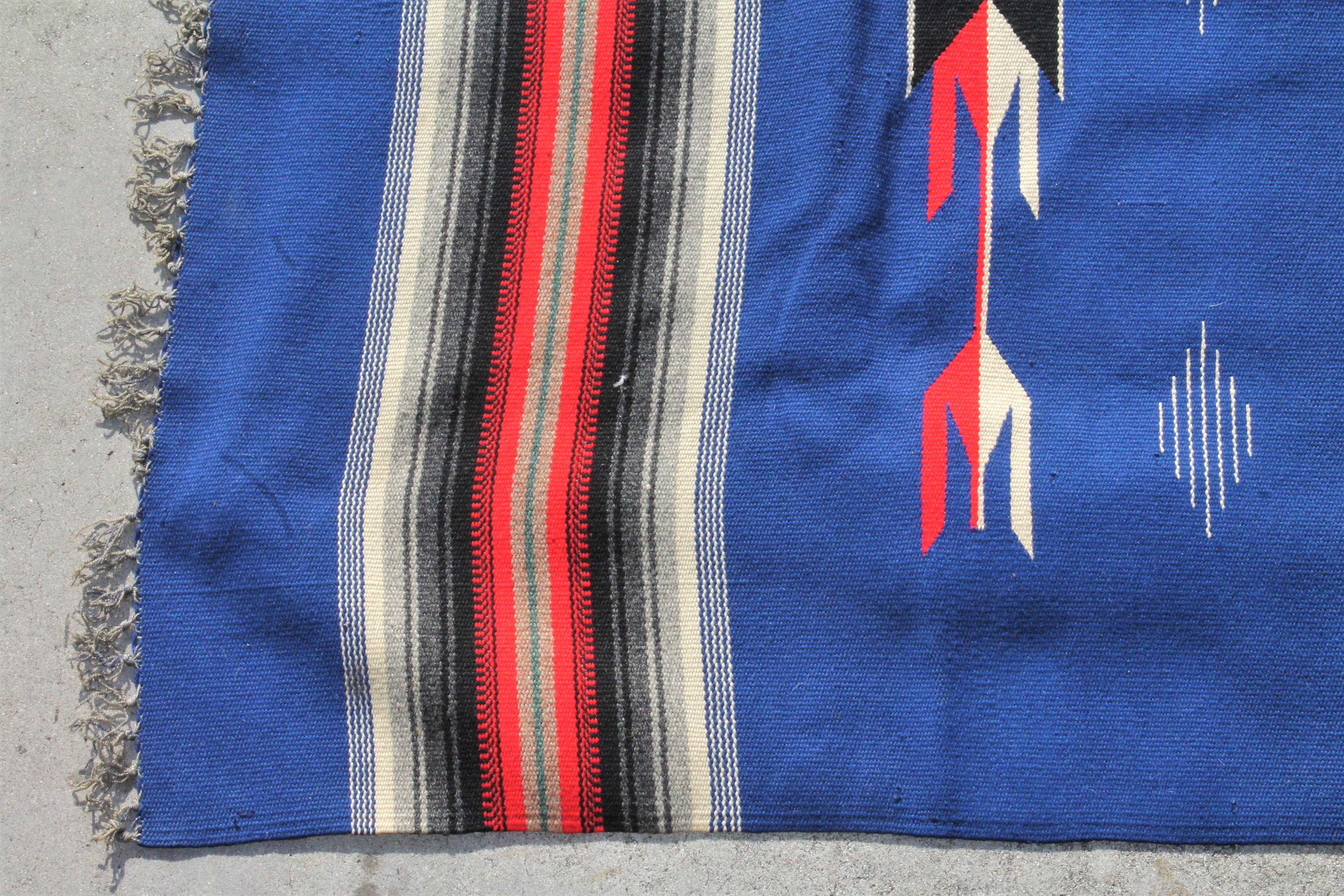 This fine Mexican / American serape weaving is in pristine condition and wonderful unusual colors. The fringe is very good too.