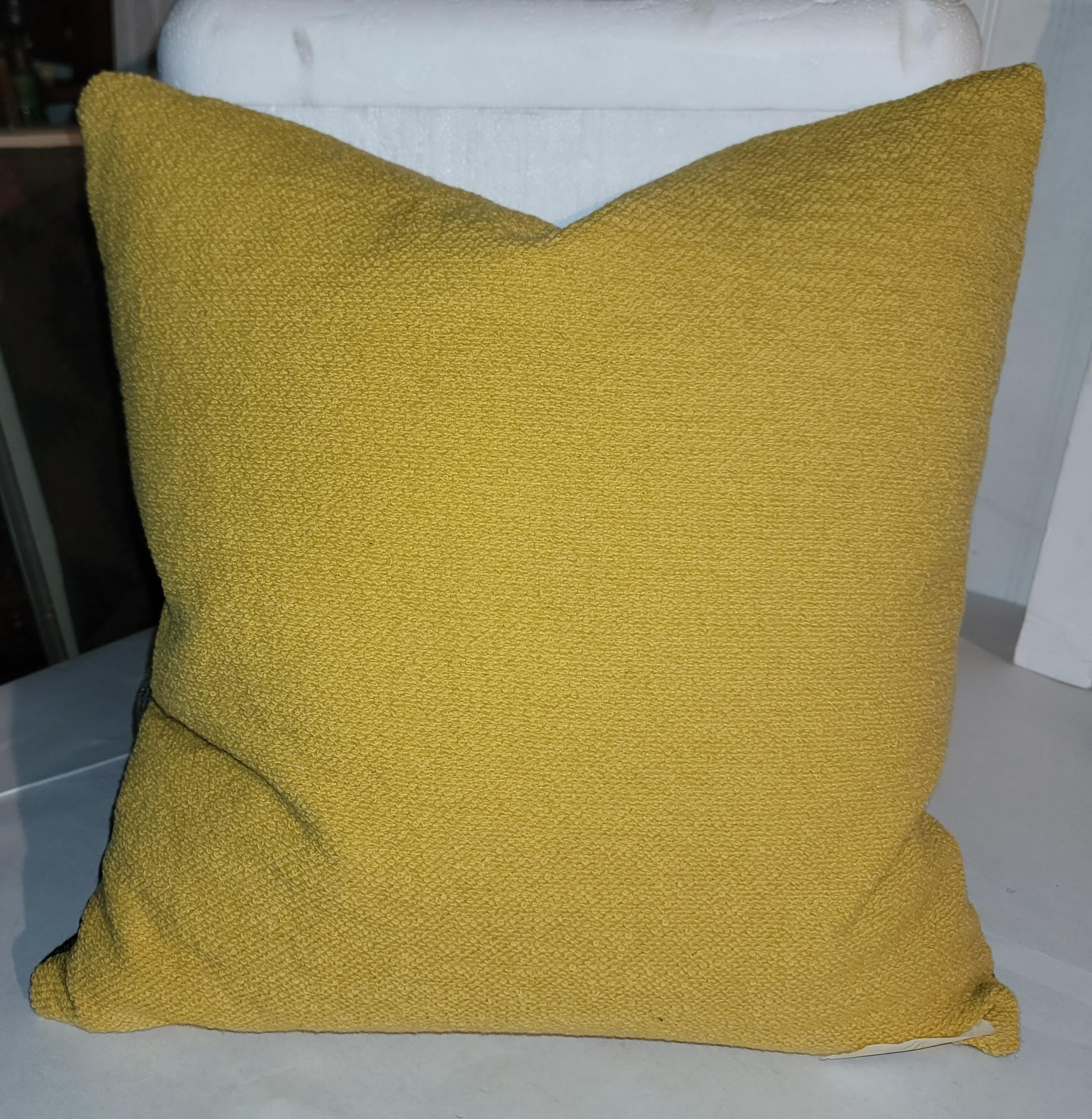 20Thc Mexican /American serape pillow with yellow cotton linen backing.The insert is down & feather.