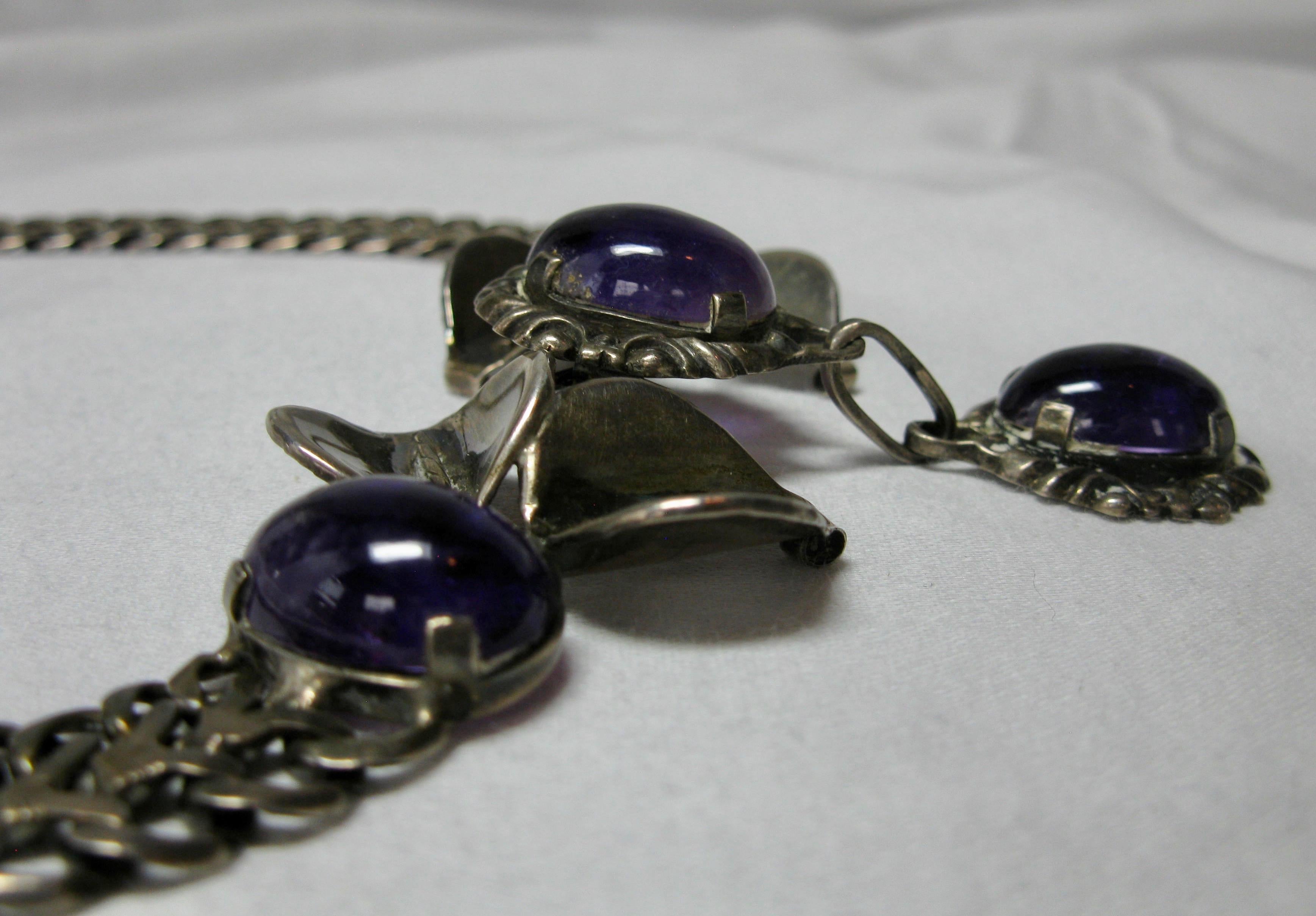 Mexican Amethyst Necklace Earrings Suite Sterling Silver Mid-Century Modern 4