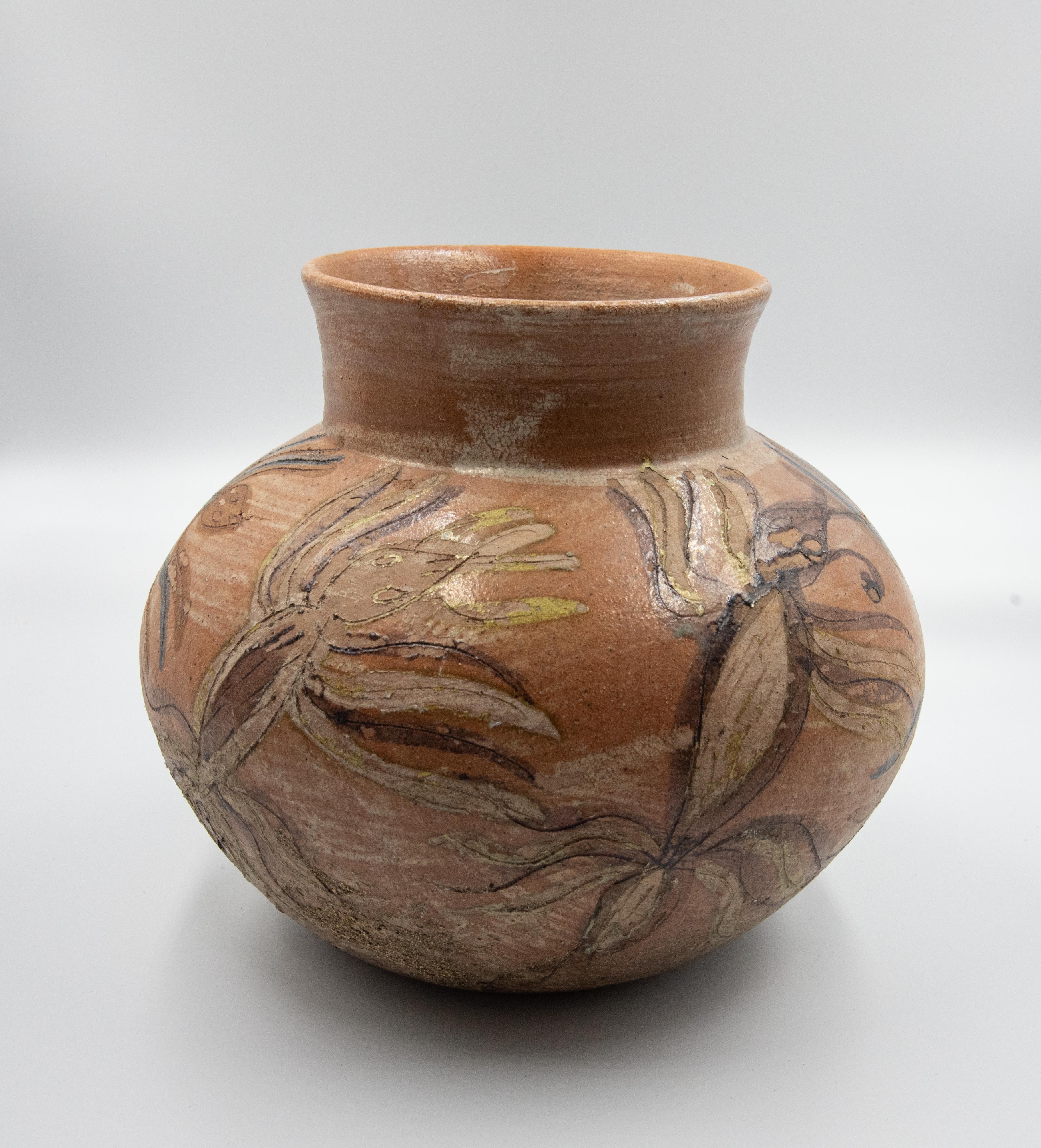 Hand-Crafted Mexican Antique Dolores Porras Clay Pottery Folk Art Ant Terracotta Vessel Vase For Sale