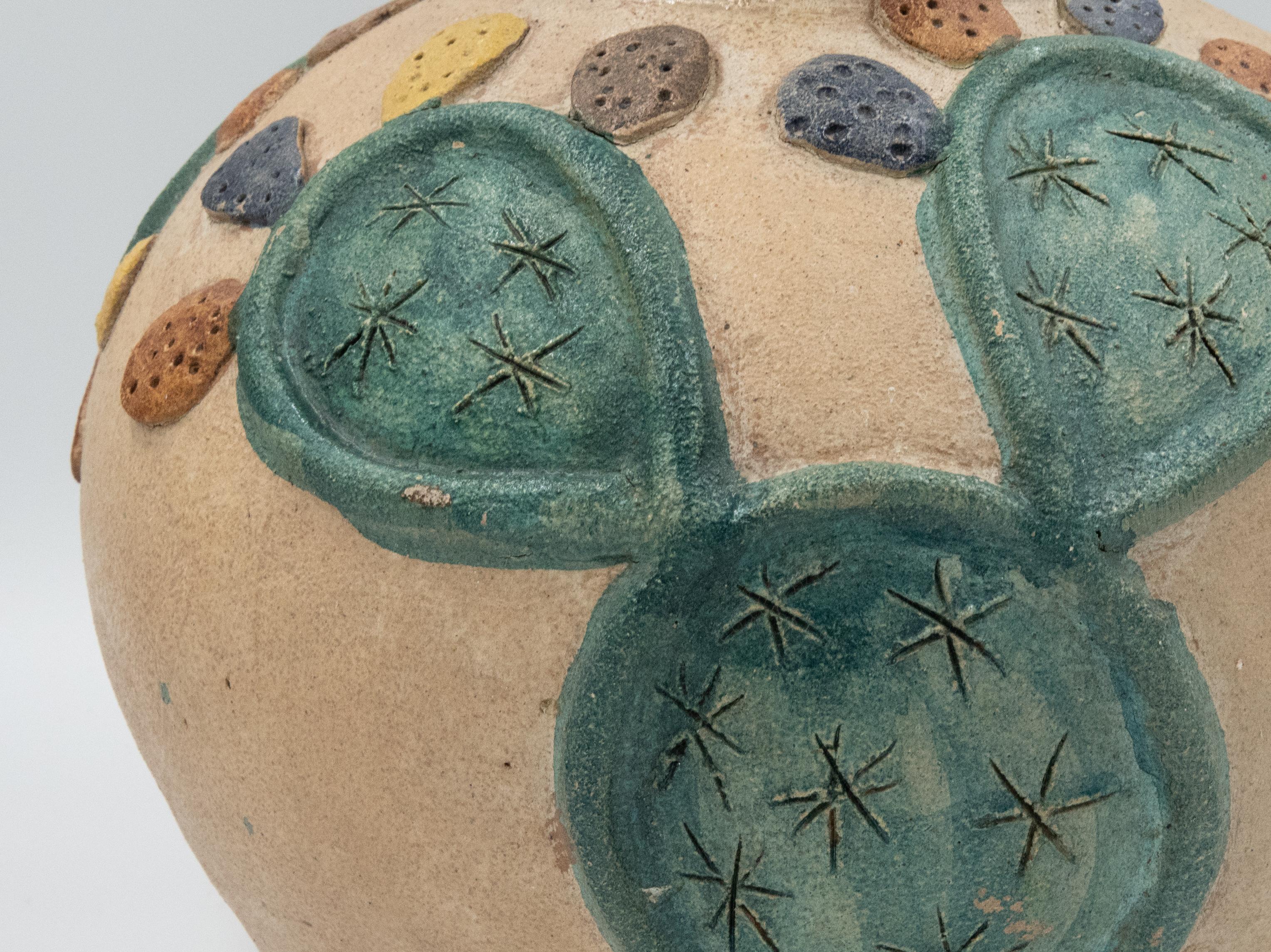 Mexican Antique Dolores Porras Clay Pottery Folk Art Cactus Terracotta Vessel 1