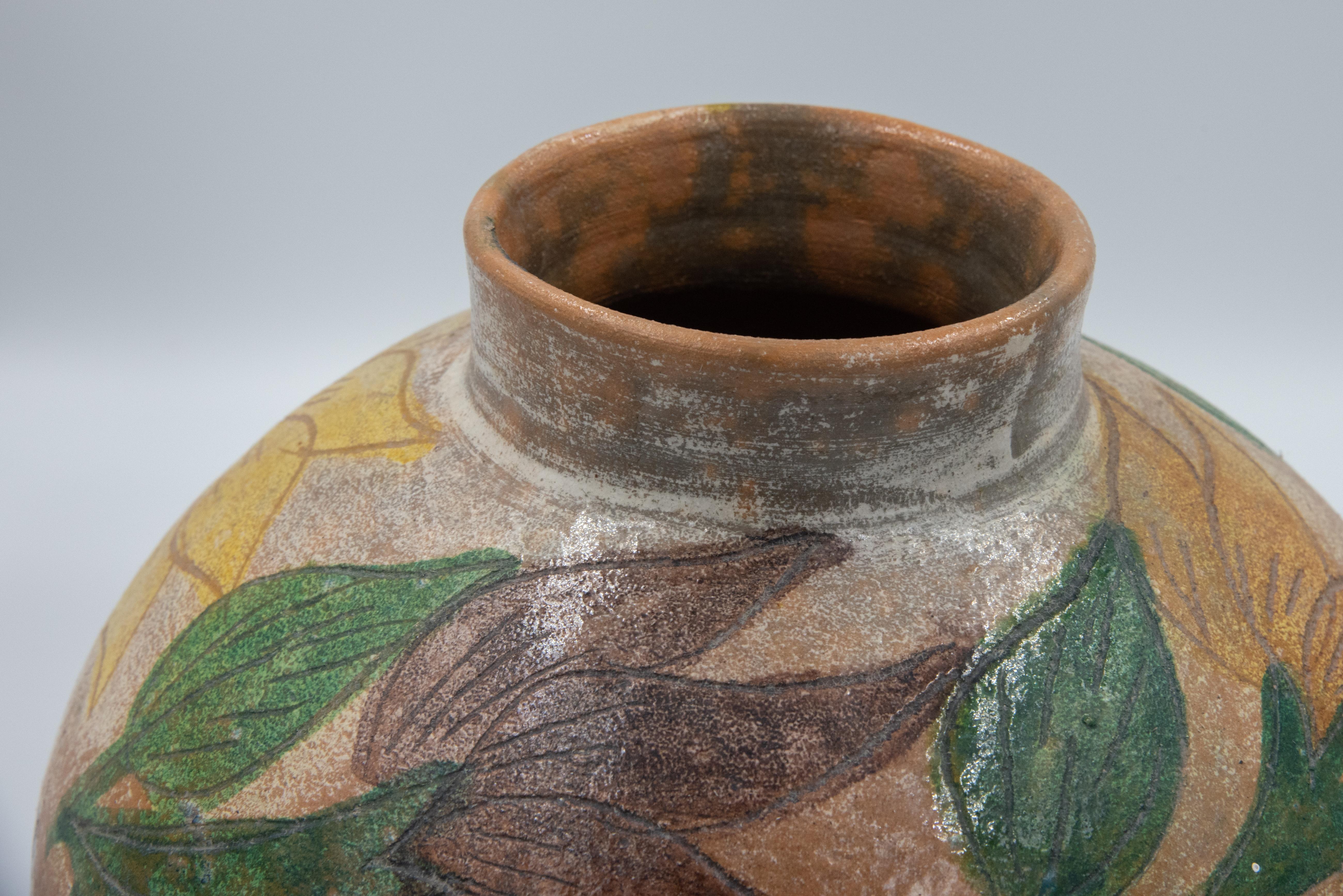 Mexican Antique Dolores Porras Clay Pottery Folk Art Flower Vessel Vase 1