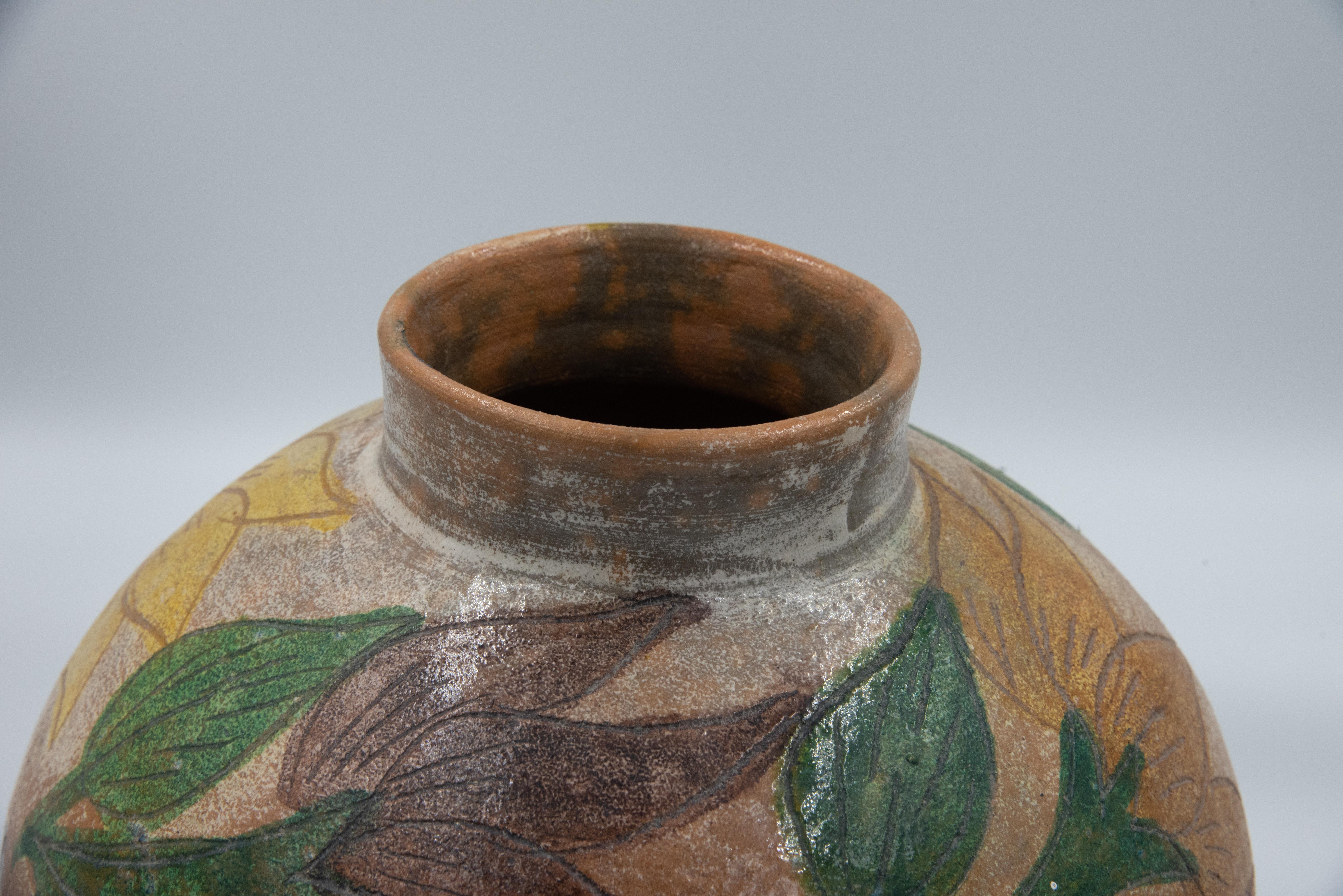 Mexican Antique Dolores Porras Clay Pottery Folk Art Flower Vessel Vase 2