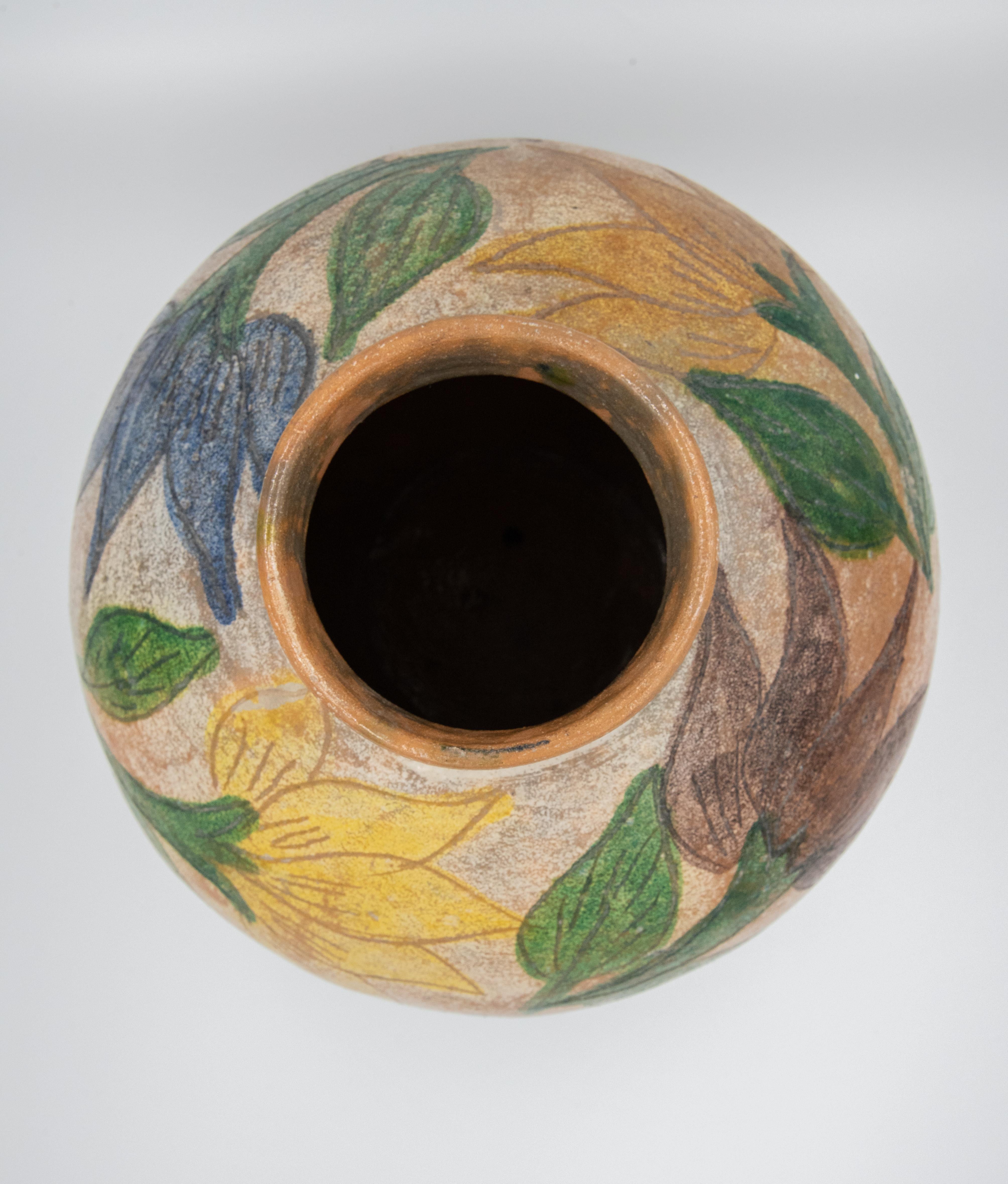 Mexican Antique Dolores Porras Clay Pottery Folk Art Flower Vessel Vase 3