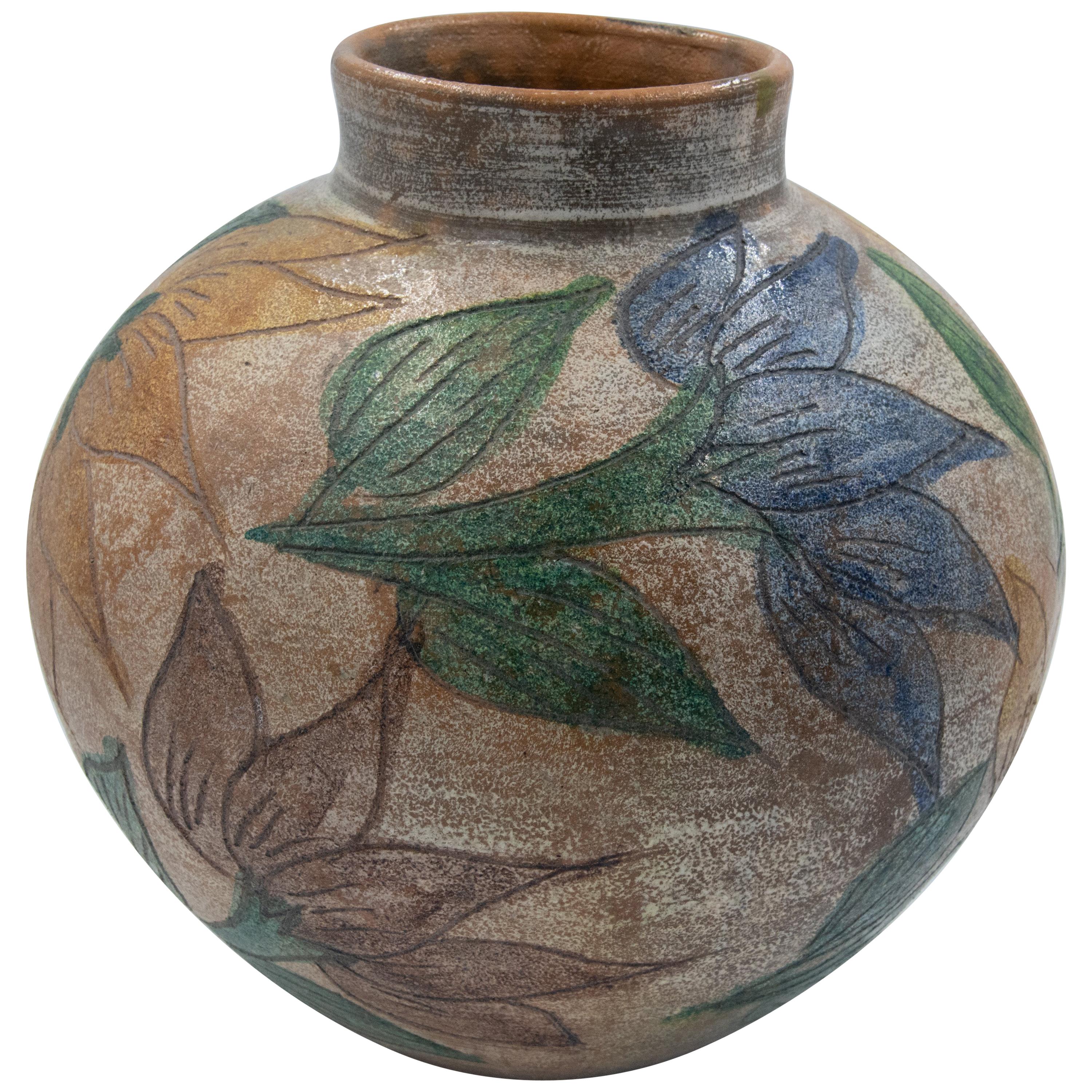 Mexican Antique Dolores Porras Clay Pottery Folk Art Flower Vessel Vase