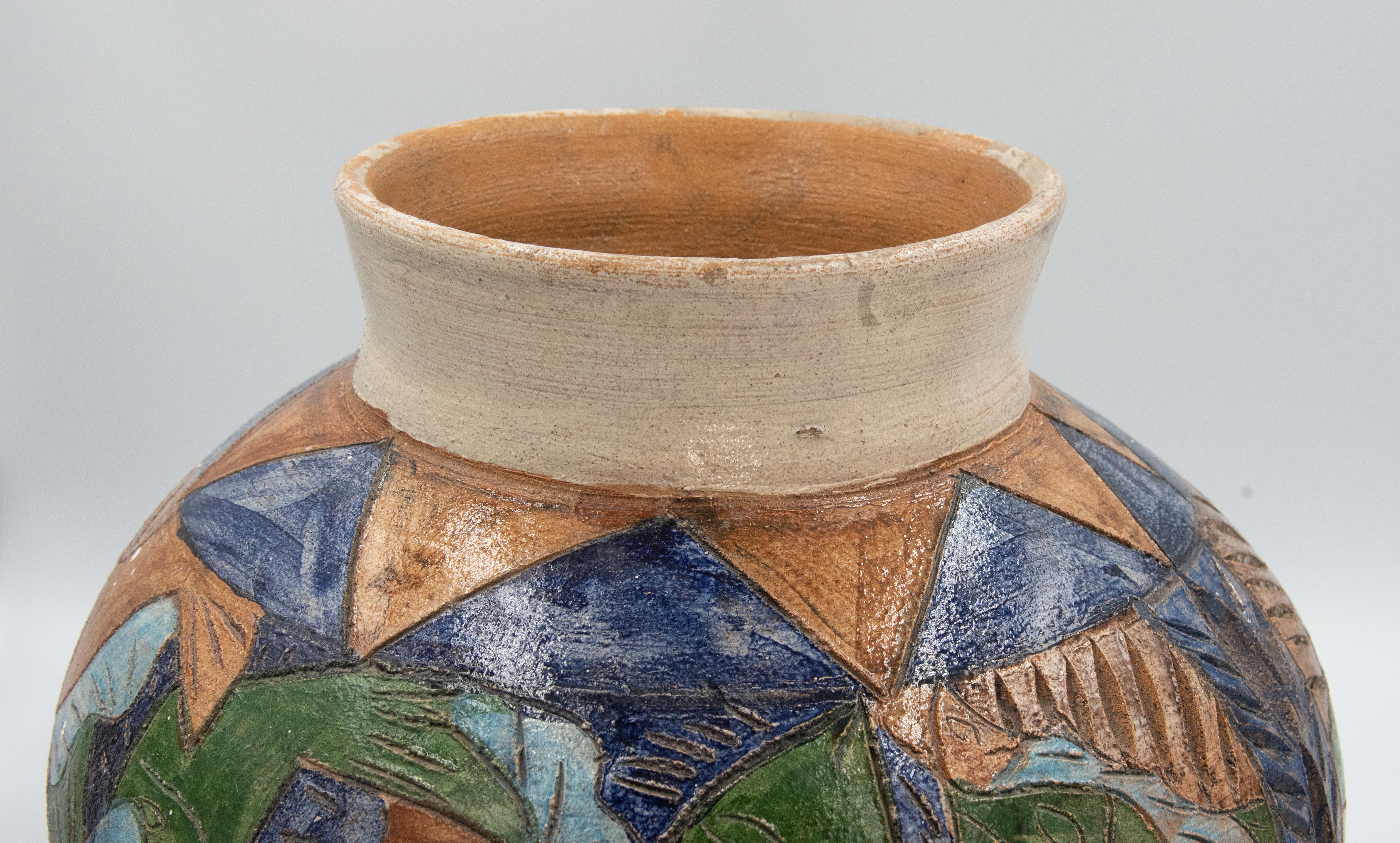 Late 20th Century Mexican Antique Dolores Porras Clay Pottery Folk Art Terracotta Fish Vessel Vase